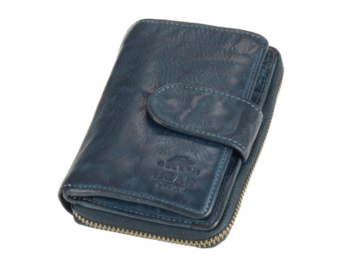 Bear Design Geldbörse "Ciro" Cow Lavato Leder, Damenbörse, Portemonnaie, knautschiges Leder in blau, 10 Kartenfächer