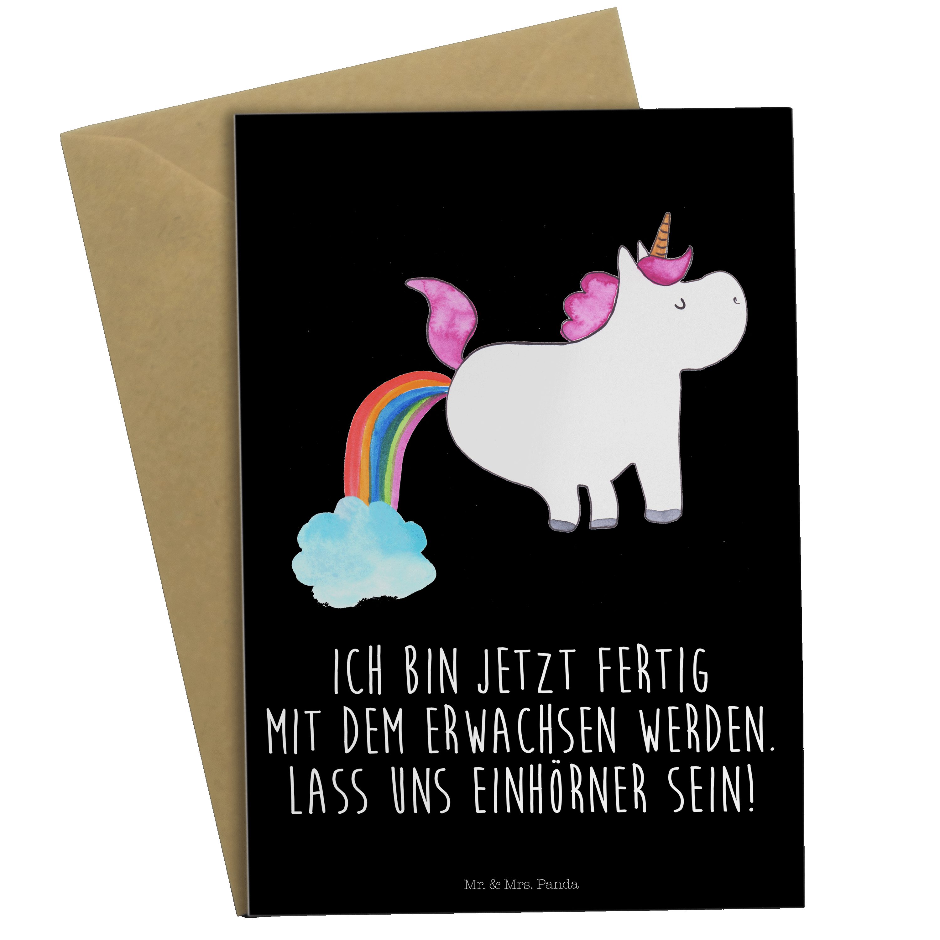 Mr. & Mrs. Panda Grußkarte Einhorn Pupsend - Schwarz - Geschenk, Unicorn, Regenbogen, Einhorn De