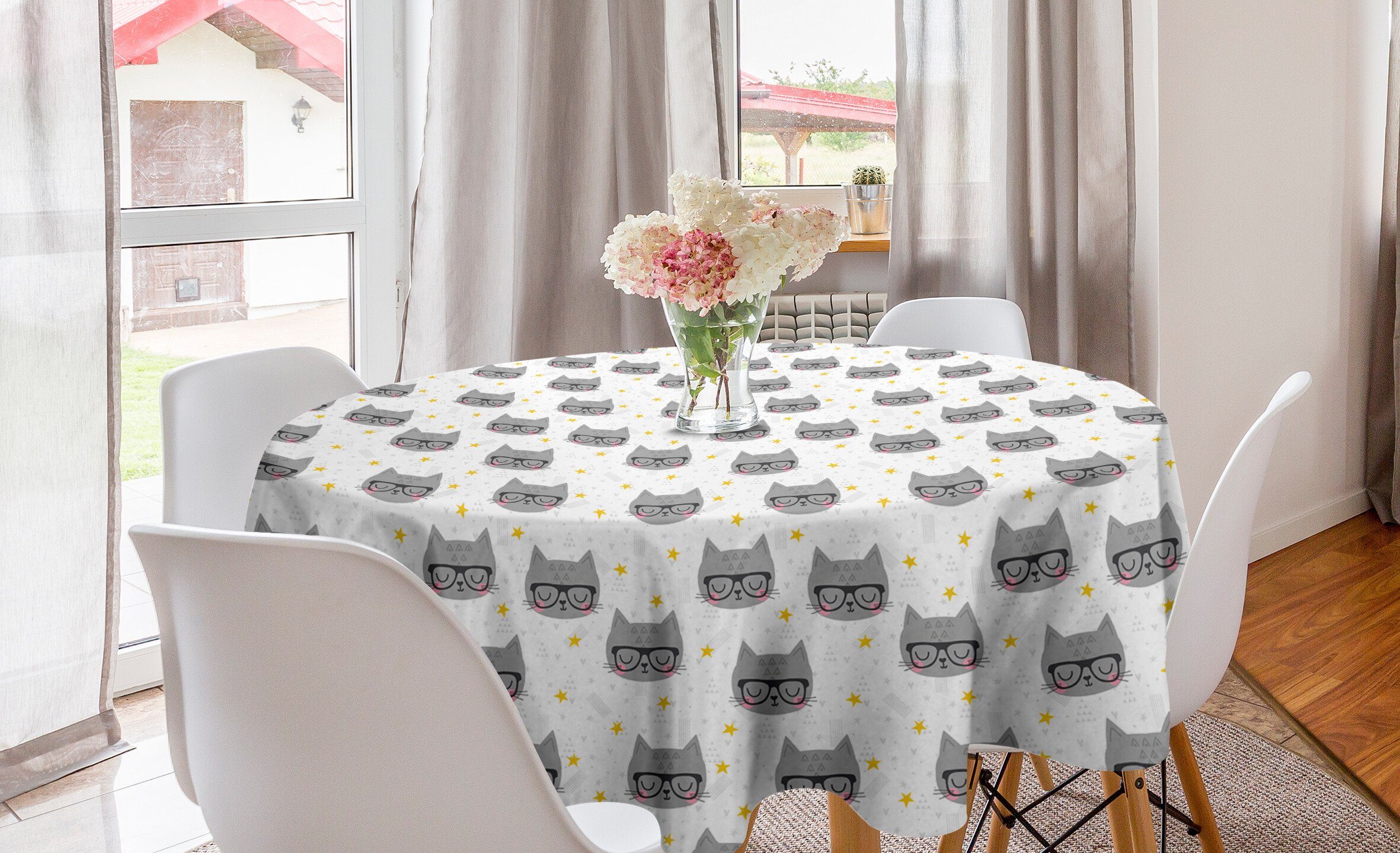 Hipster Dekoration, Abakuhaus Tischdecke Kreis Abdeckung Katze für Esszimmer Tischdecke Glasses Küche Kitties