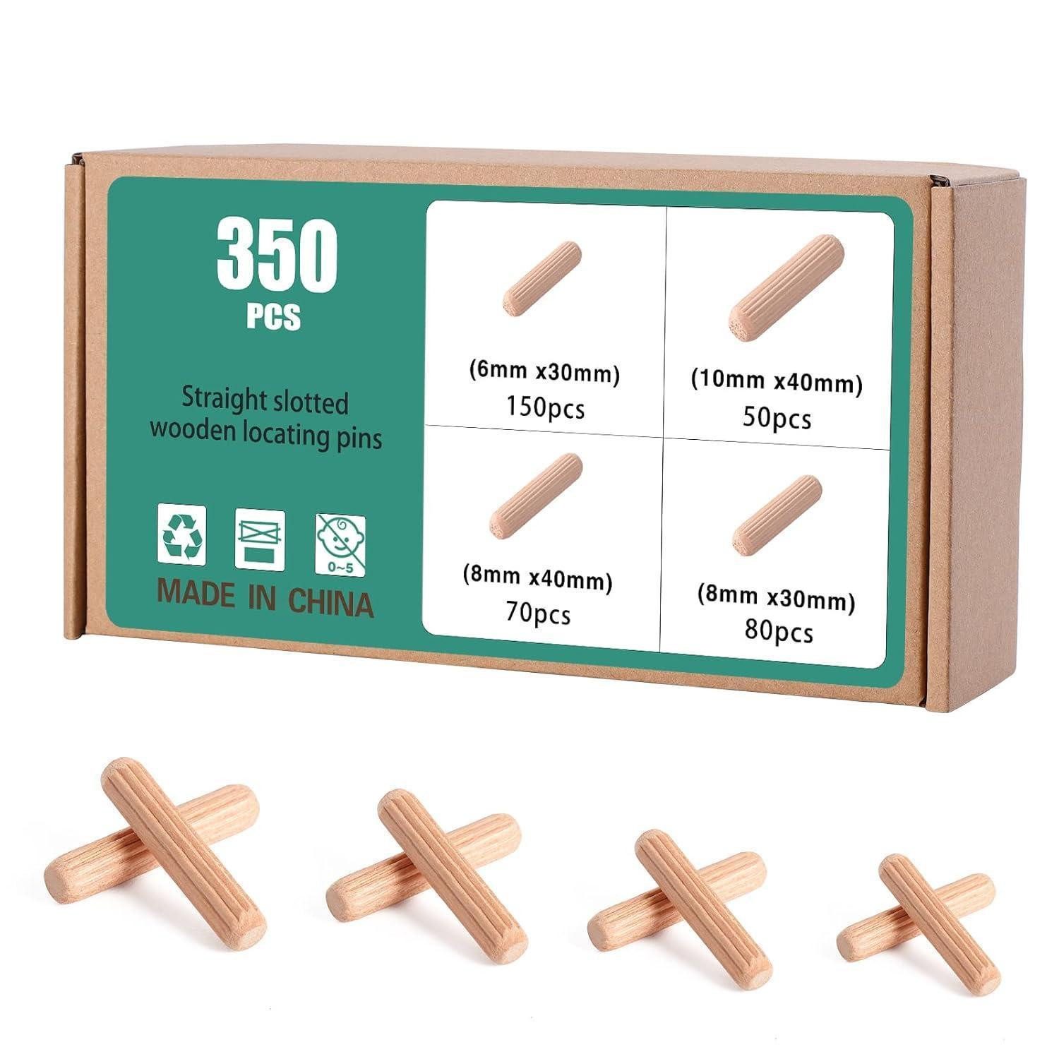 LuxusKollektion Dübel-Set Holzdübel Riffeldübel Buche Holzstifte Möbel 350 Stück 6 8 10mm