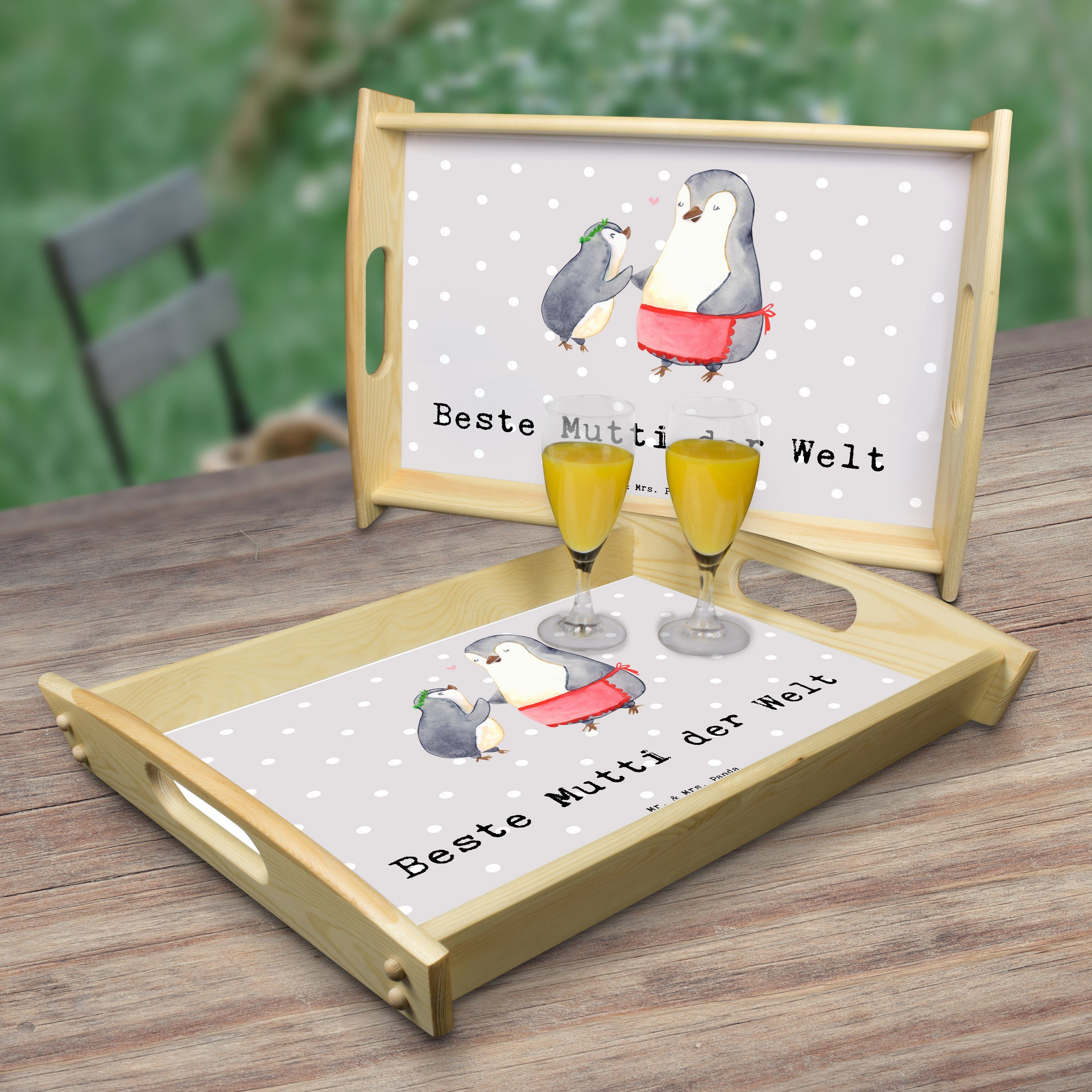 Beste Mrs. - Panda Pastell Geschenk, (1-tlg) Mutti Mr. Holztablett, lasiert, - Echtholz Grau Welt der Pinguin & Tablett