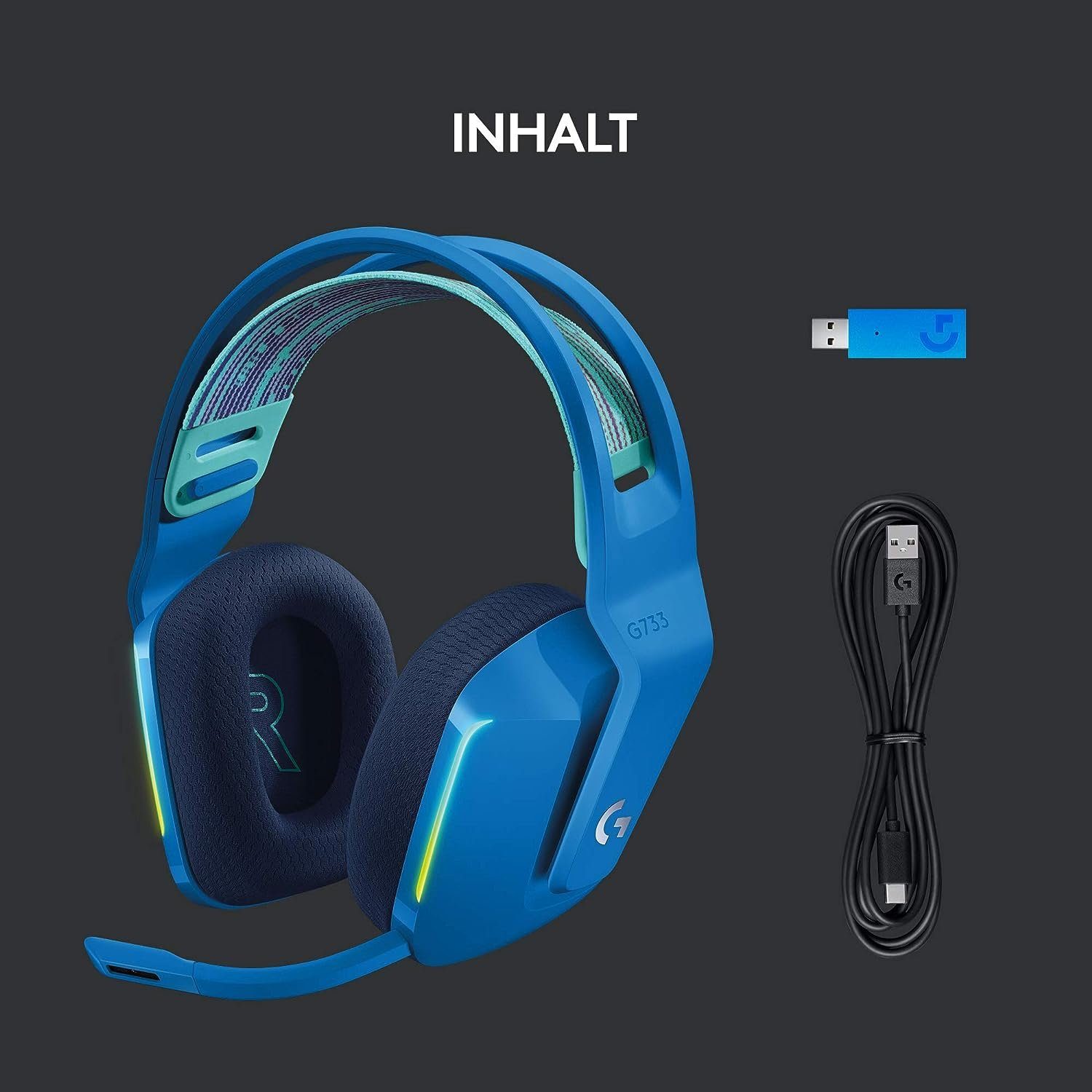 Reichweite, Mikrofon Gaming-Headset abnehmbar, G733 LIGHTSPEED G (Ultraleicht, RGB beleuchtet) Wireless Logitech 20m kabelloses Blau