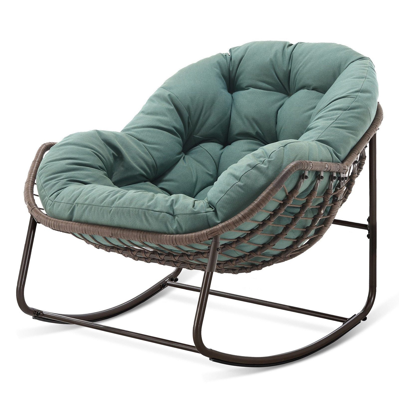 Yorbay Schaukelsessel Wohnzimmer, Rattanstuhl (mit Metallgestell & Kissen, Relaxstuhl)