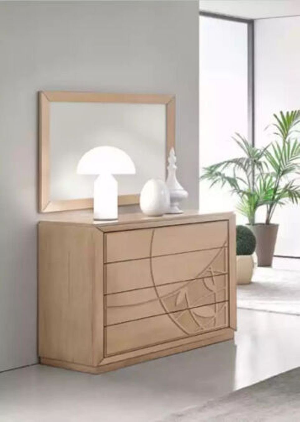 JVmoebel Kommode Braun Kommode mit Spiegel Luxus Holz Italienische Möbel (2 St., Kommode + Spiegel), Made in Italy