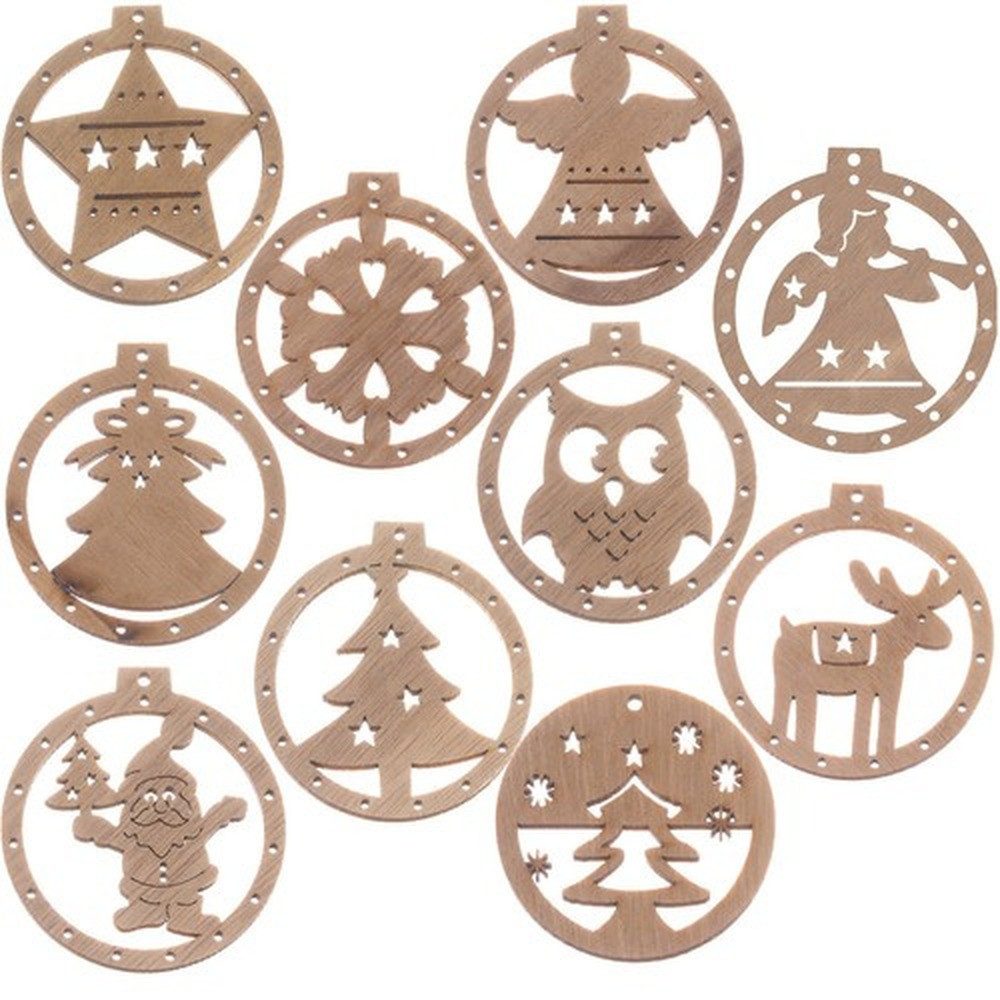Ruhhy Weihnachtsbaumkugel Weihnachtskugeln Holzkugeln (10 St), inkl. Hanfseil zum Aufhängen oder Basteln