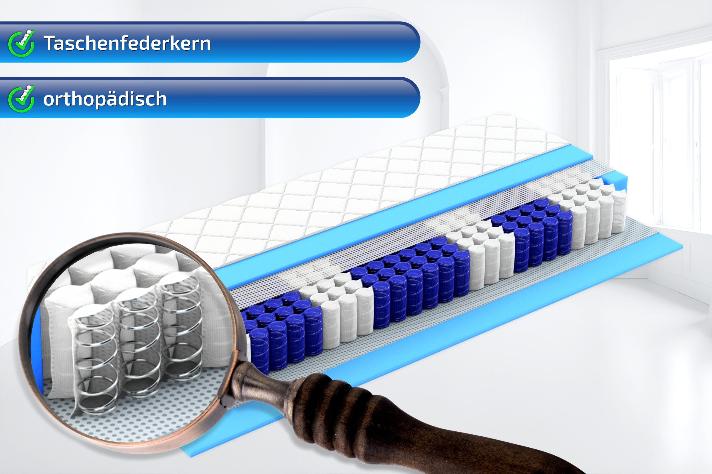 Taschenfederkernmatratze KÖLN, mit 7 ergonomische Liegezonen im Federkern, BELASTBAR BIS 160 KG, Matratzen Perfekt, 20 cm hoch, (90x200 cm 140x200 cm & alle Größen, ORTHOPÄDISCHE KÖRPERANPASSUNG), Zertifizierte Qualität, 30 Tage Probeschlafen