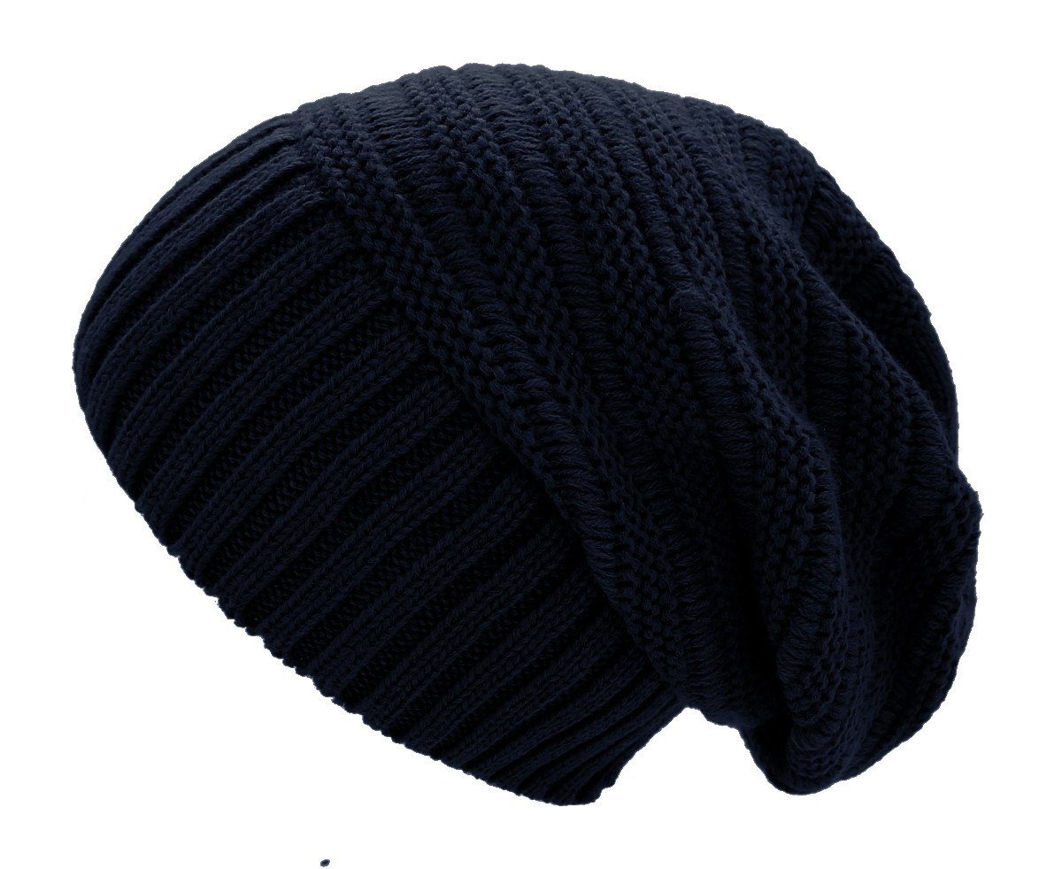 dy_mode Strickmütze Unisex Strickbeanie Strickmütze Herren Long Beanie Damen Wintermütze in Unifarben WM002-Nachtblau