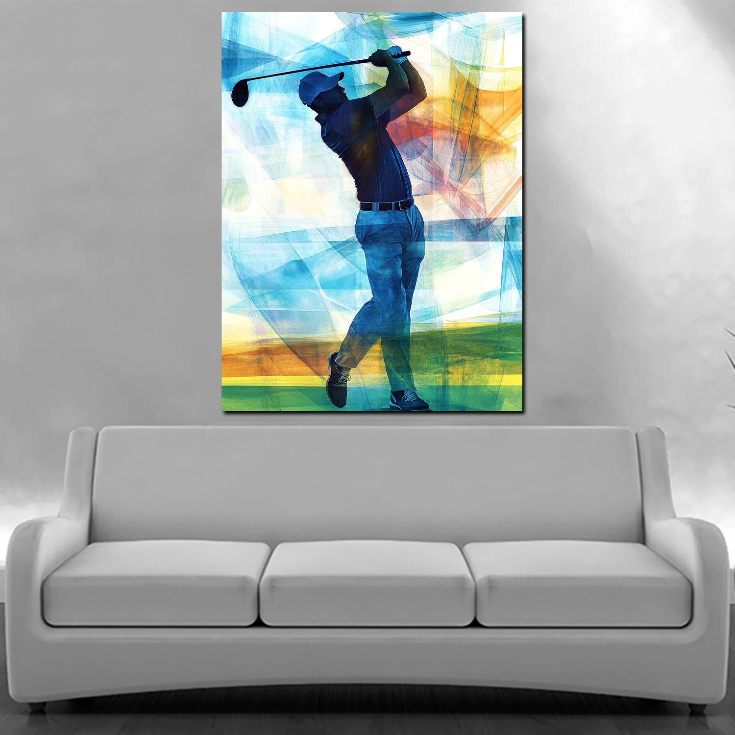 Artedinoi Leinwandbild Golfsport Silhouette farbig Energie Leinwandbild Wandbild Kunstdruck X, Golfspieler-Silhouette, farbig