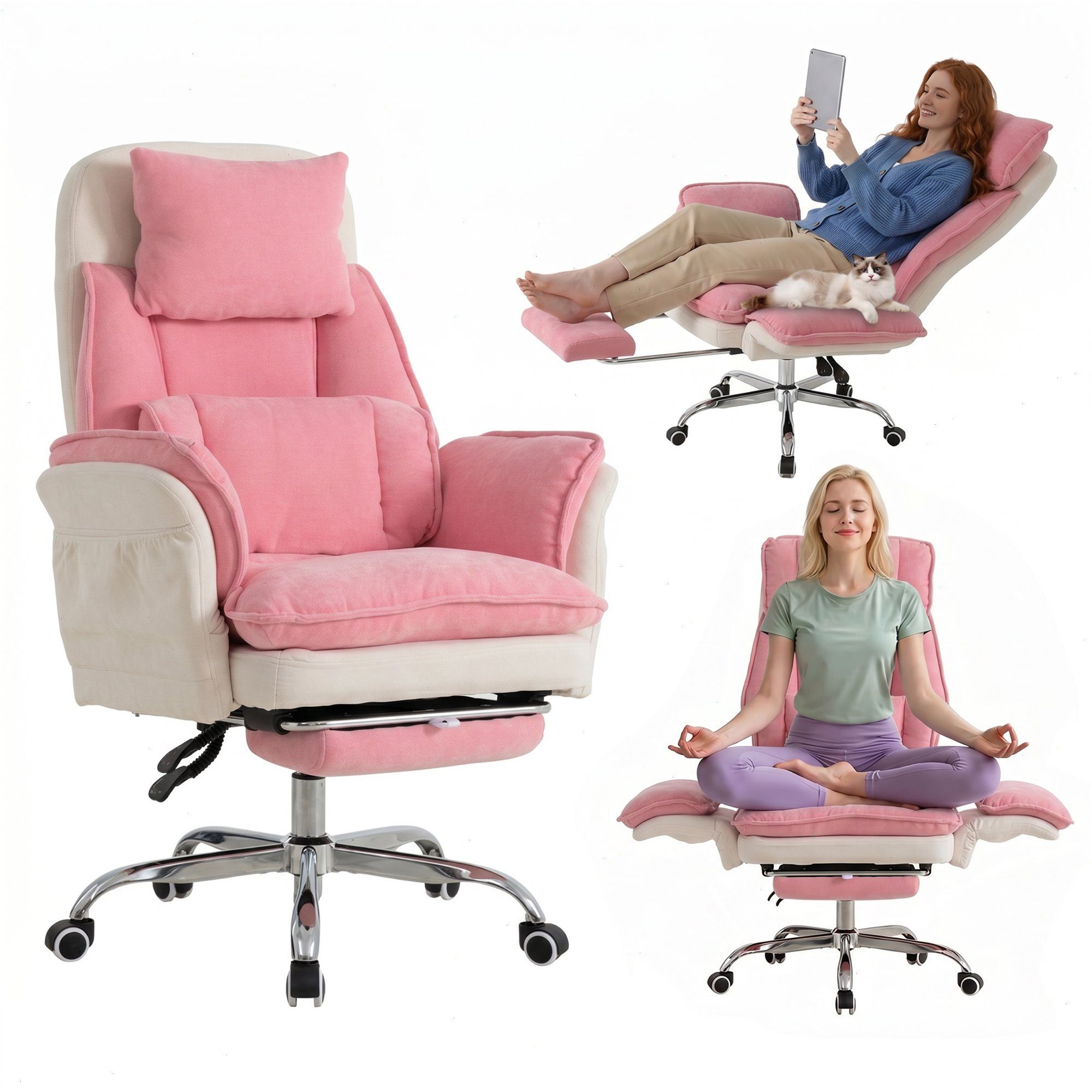 UEV Bürostuhl ergonomisch mit klappbarer Fußstütze Mesh bis 226kg, neigbar bis 150° (Packung), Hochklappbare Armlehnen/Integrierte Fußstütze/leichtgängiges Rad