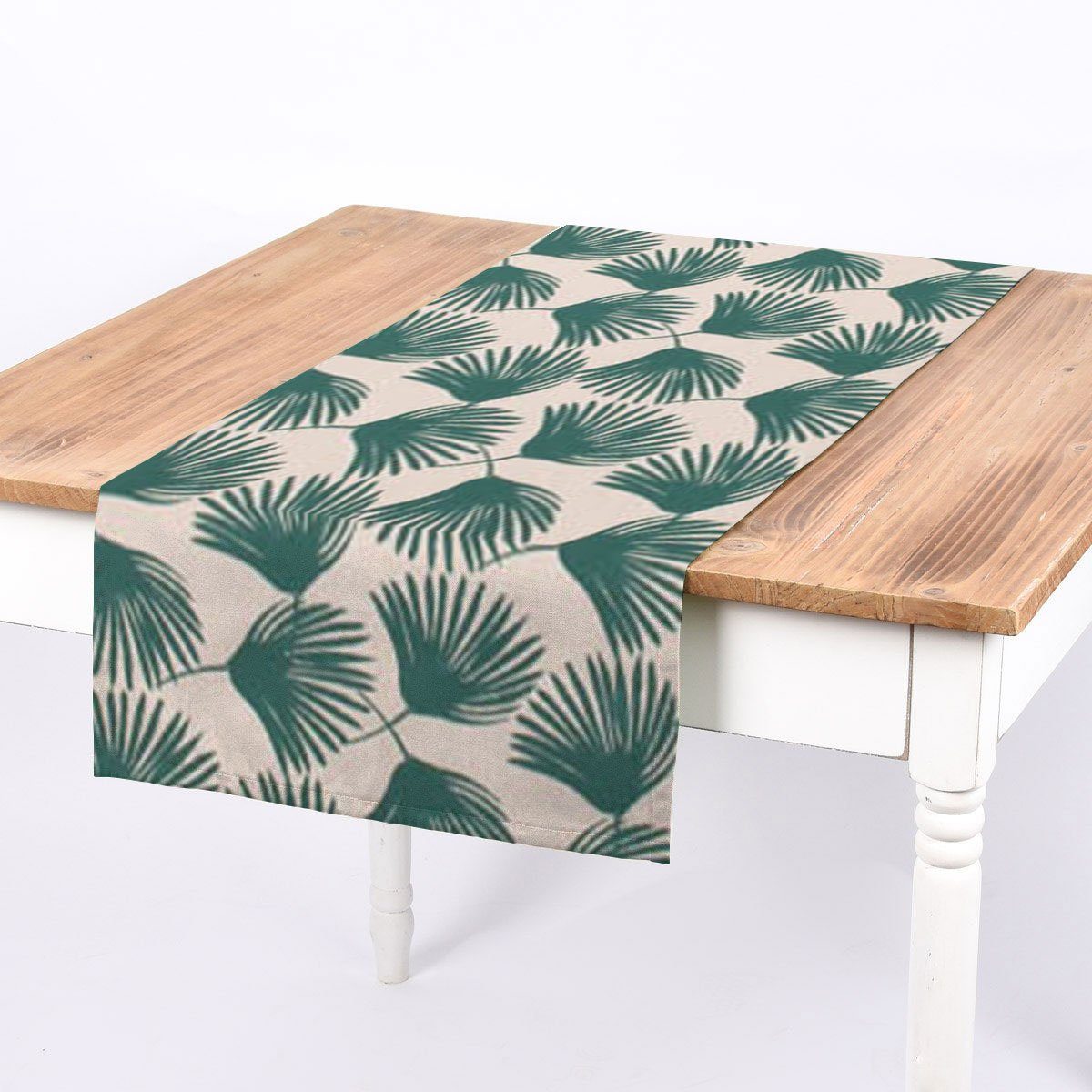 SCHÖNER LEBEN. Tischläufer SCHÖNER LEBEN. Tischläufer Jalia Palmenblätter grün beige 40x160cm, handmade