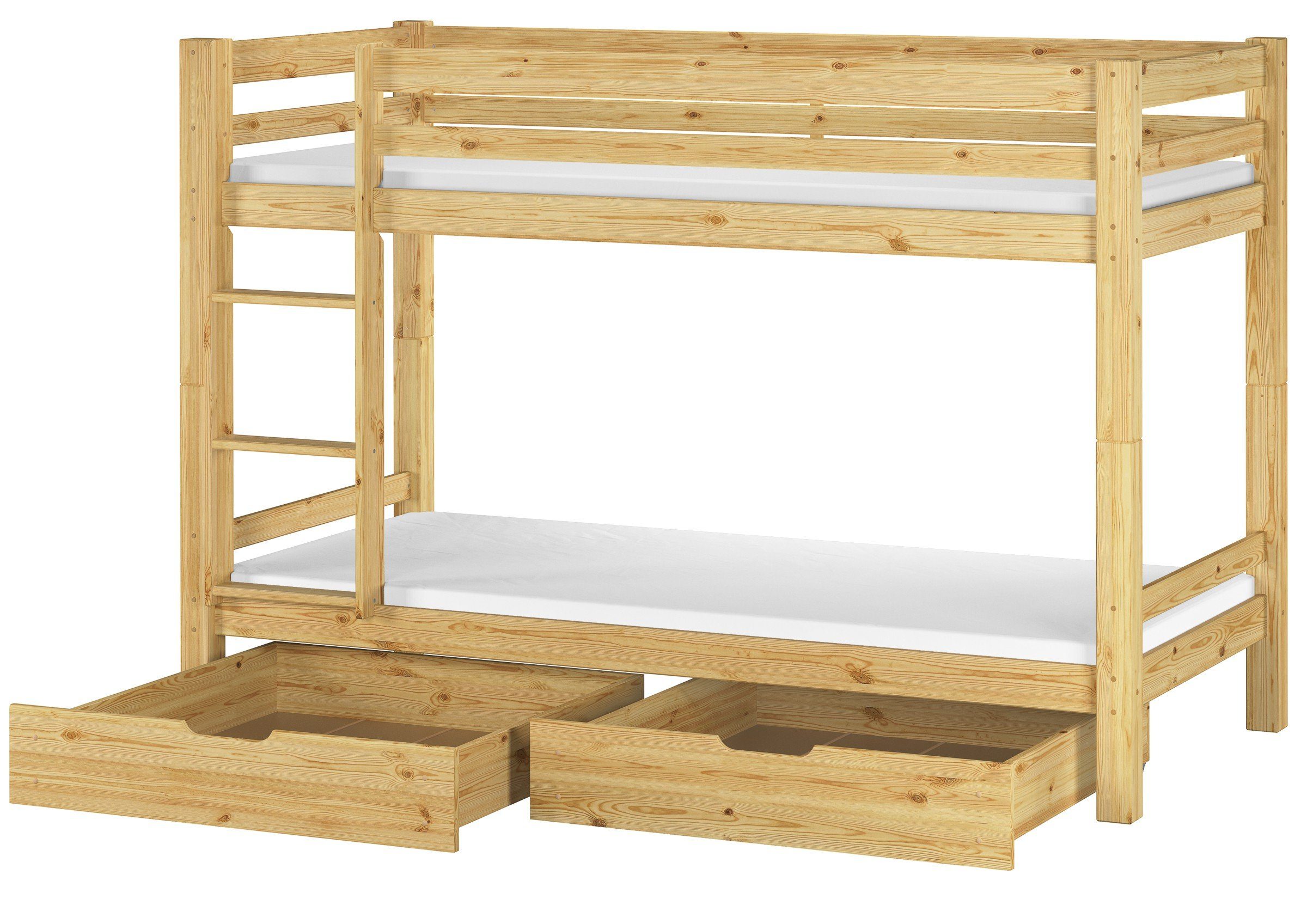 ERST-HOLZ Etagenbett Stockbett 90x200 Bettkasten Matratzen mit und Kiefer Rollrost