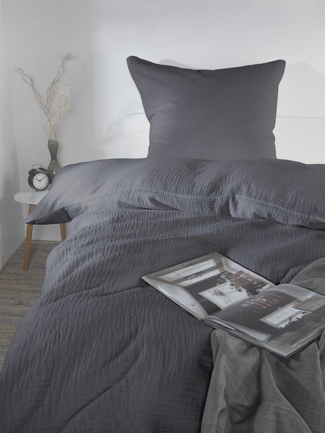 soma Bettwäsche Set Musselin 135x200 Design anthrazit Baumwolle, Musselin, günstig online kaufen