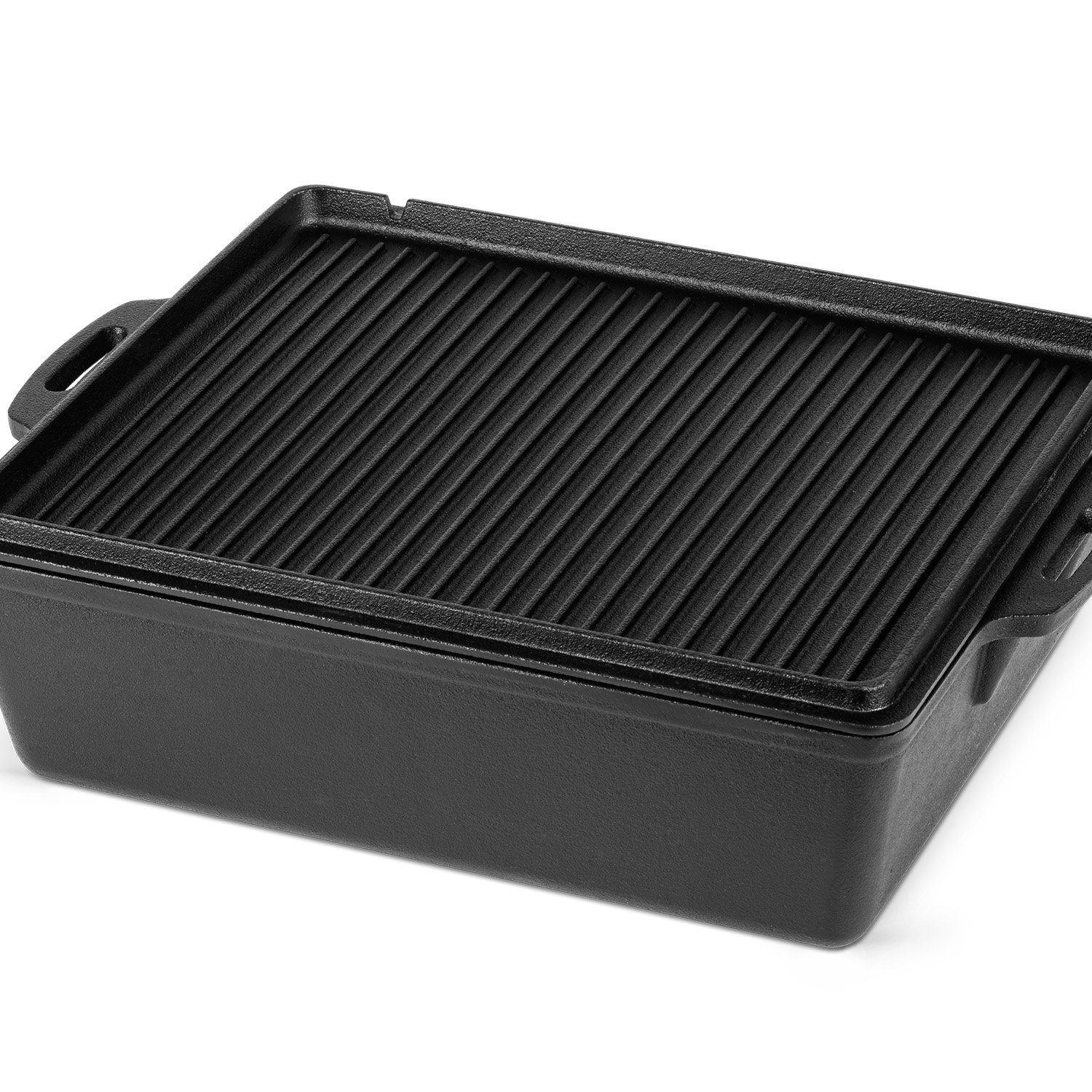 Petromax Schmortopf Petromax Kastenform XXL mit Deckel K12, Gusseisen (Set, 2-tlg), Deckel als Grillpfanne verwendbar, Kastenform induktionsfähig