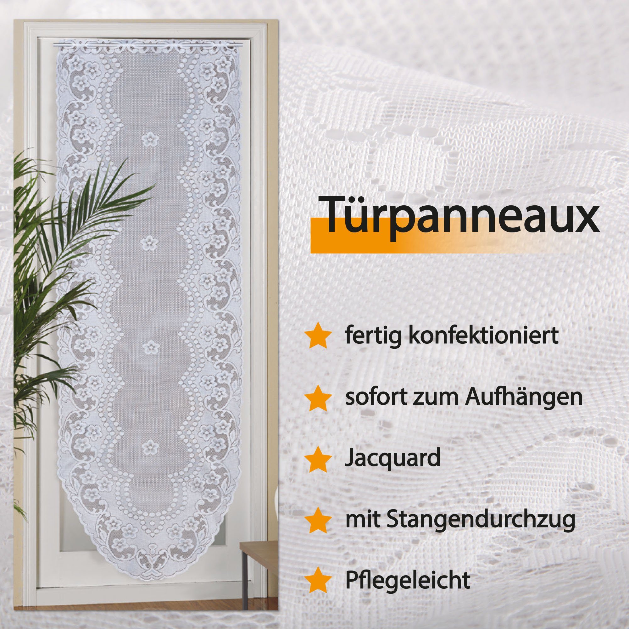 Arsvita Panneaux Blumen Mona mit Stickerei, Schlaufen, transparent, Türpanneaux 180x60cm Stangendurchzug, Voile Kurzgardine Bistrogardine – Bild 4 von 5