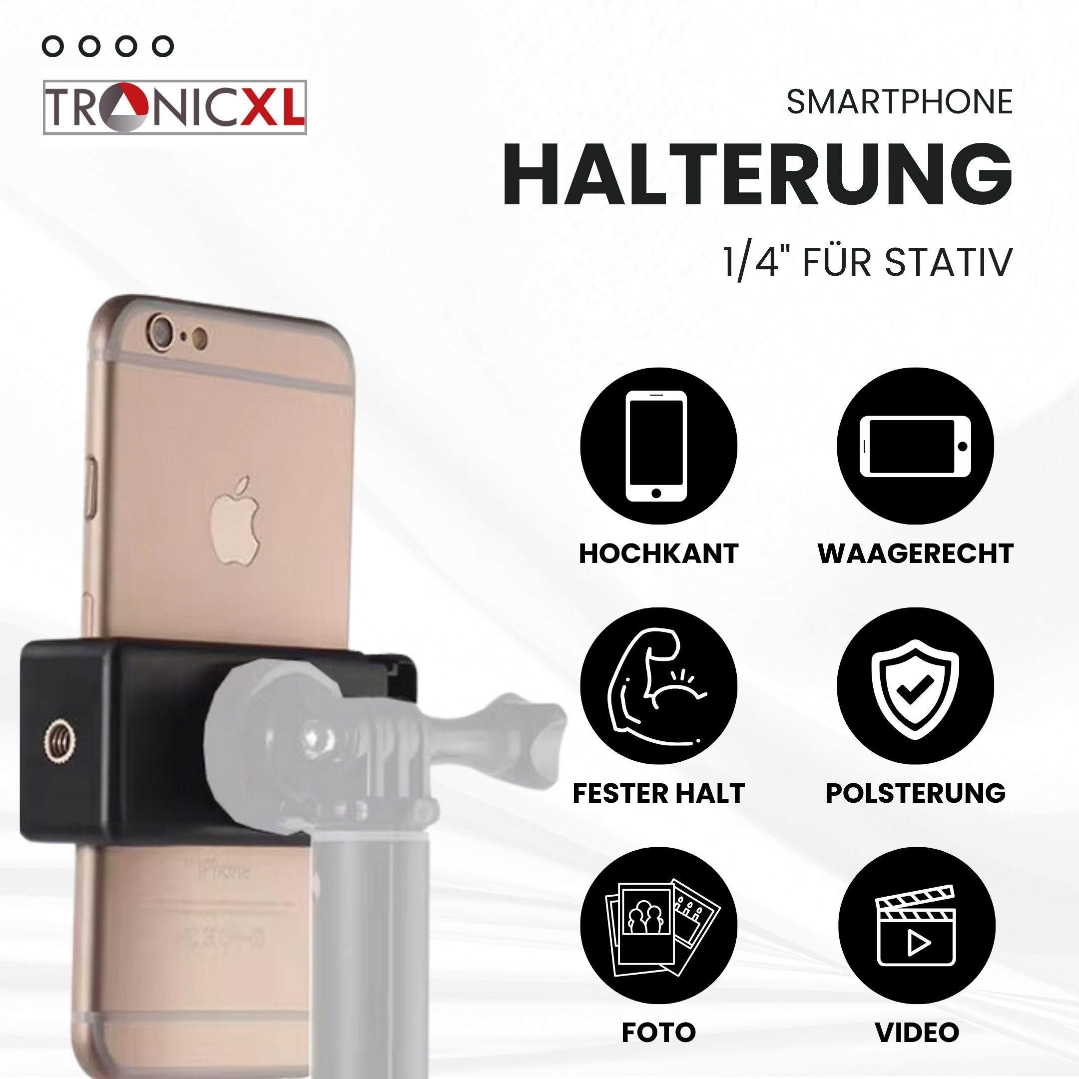 TronicXL Universal Handy Halterung Stativ Adapter Aufsatz für Smartphone iPhone Kamerastativ