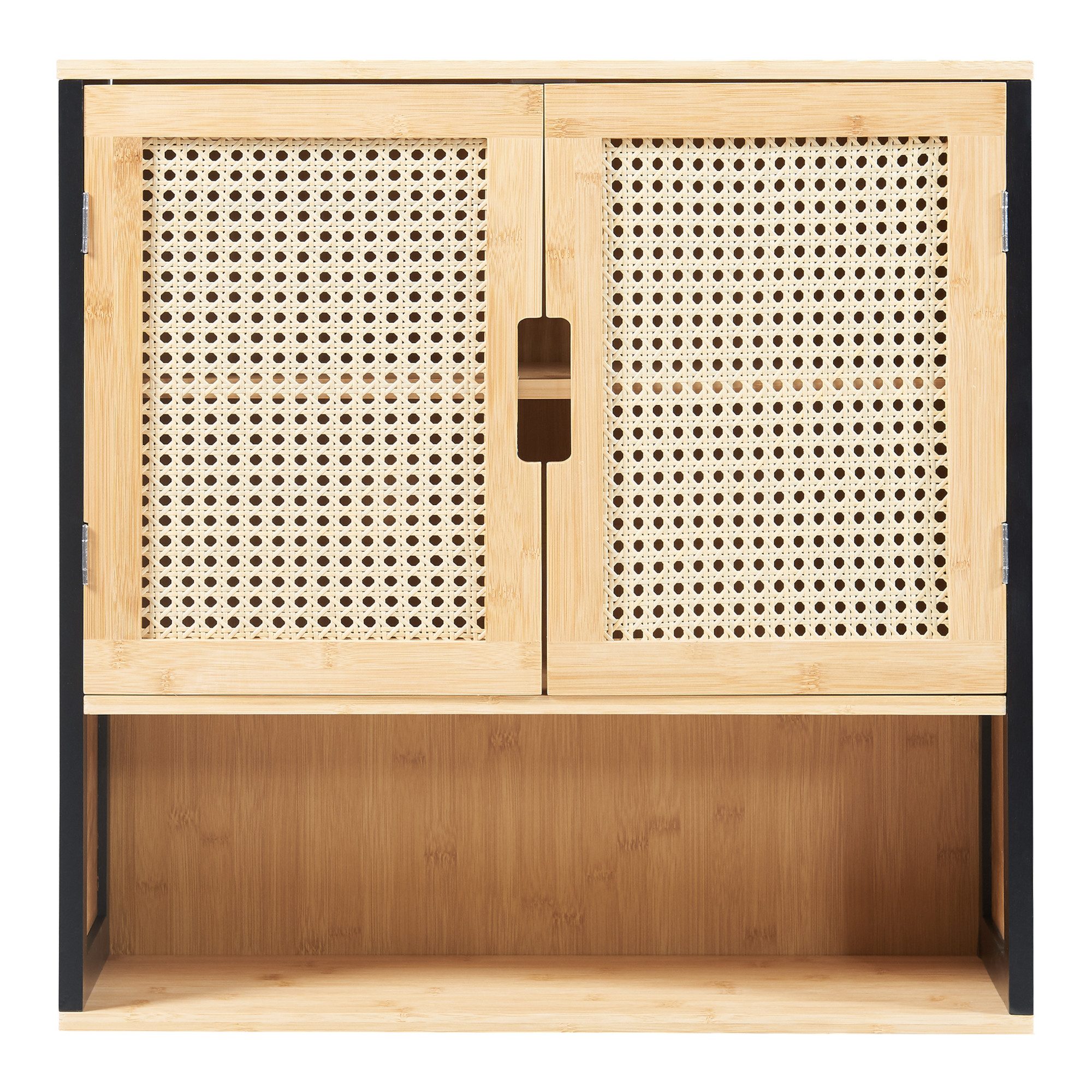 en.casa Hängeschrank »Tervola« mit 2 Türen 60x60x20 cm Schwarz / Bambus – Bild 5 von 5