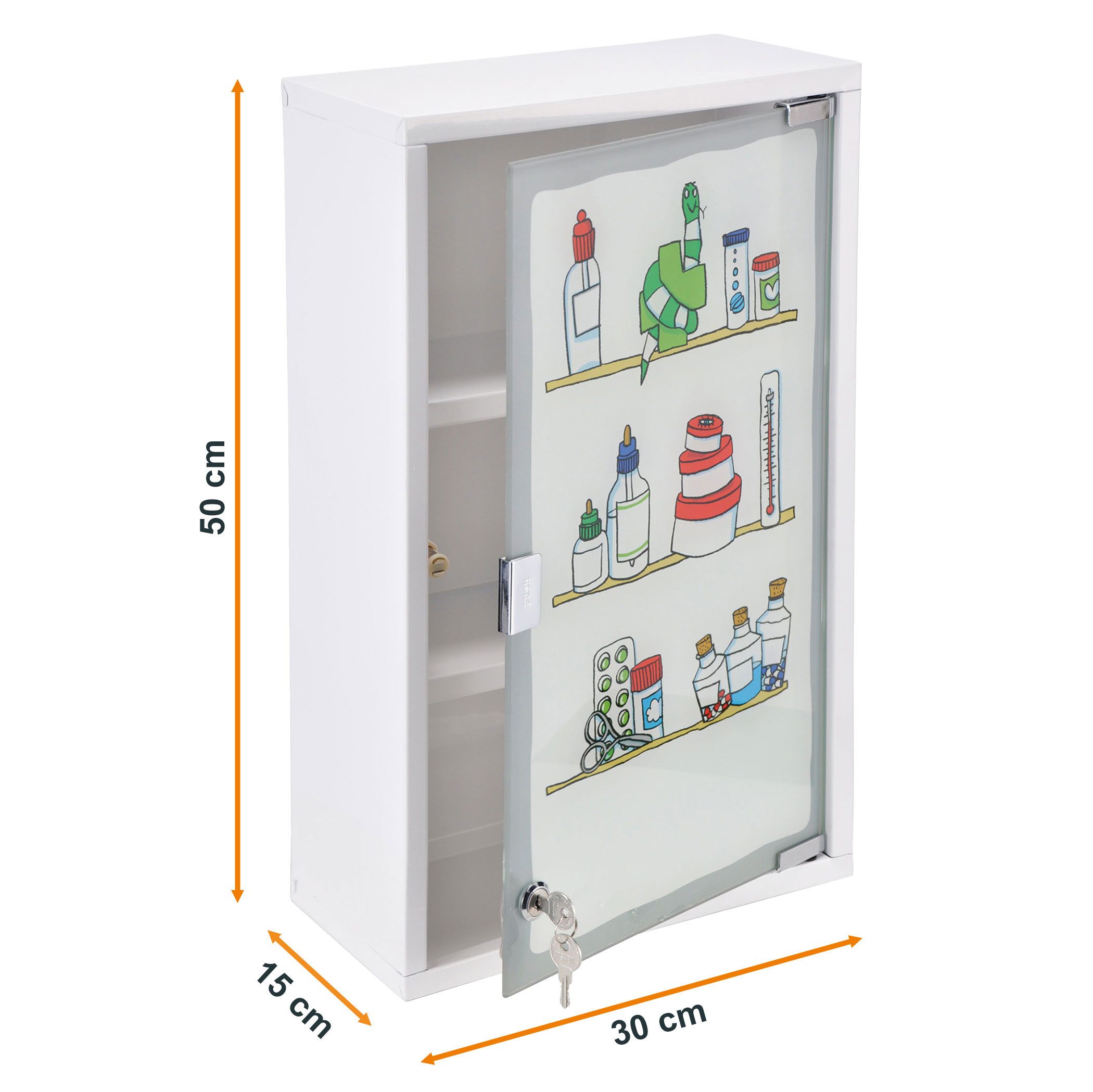 Spetebo Medizinschrank Metall Medizinschrank abschließbar inklusive 2 Schlüssel (Anzahl, 1-St., 50 x 30 cm) Wand Arzneischrank mit 3 Fächern