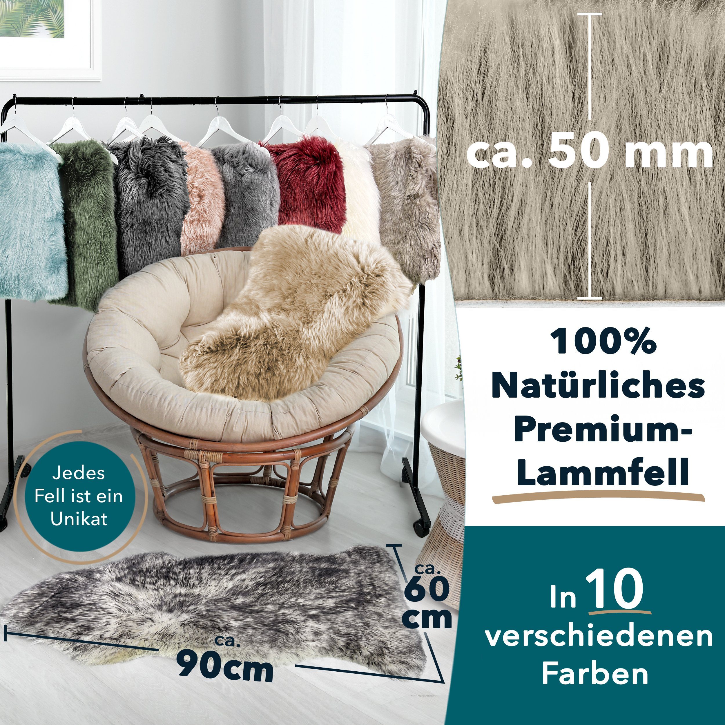 Kubus Fellteppich Echtfell Willow, Echtfell