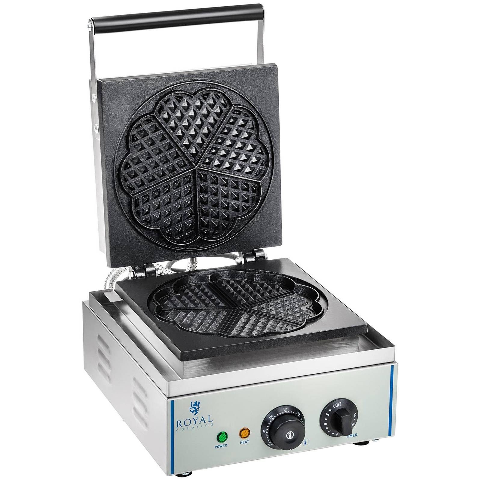 Royal Catering Waffeleisen Herzform Waffel Maker Waffelautomat 1500W Timer Edelstahl Gastro XXL, 1500 W