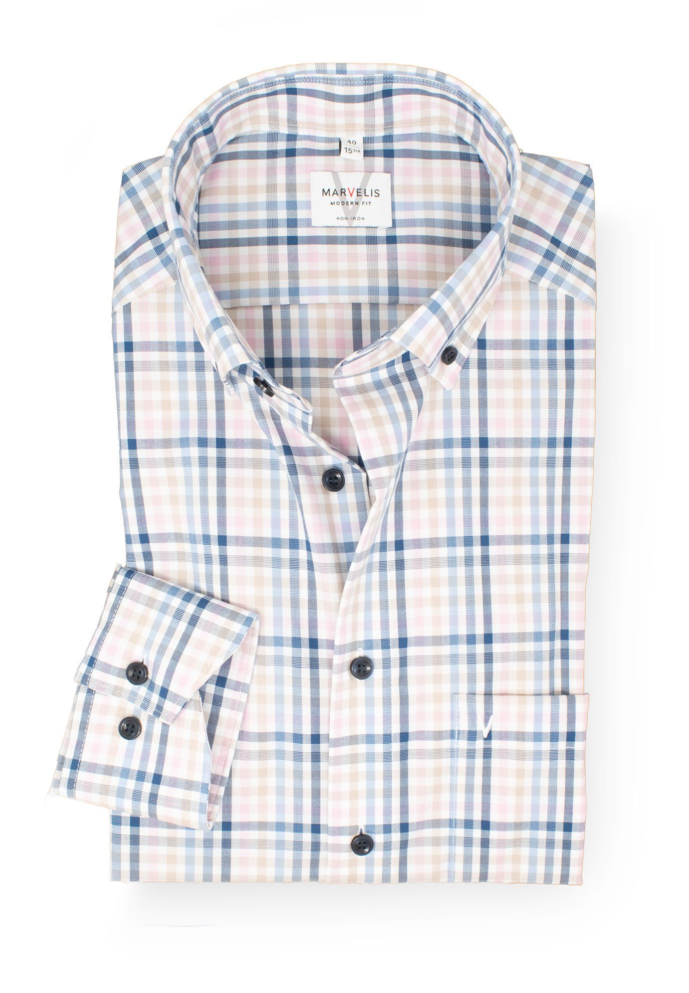 MARVELIS Businesshemd Modern Fit normale, leicht taillierte Schnittführung