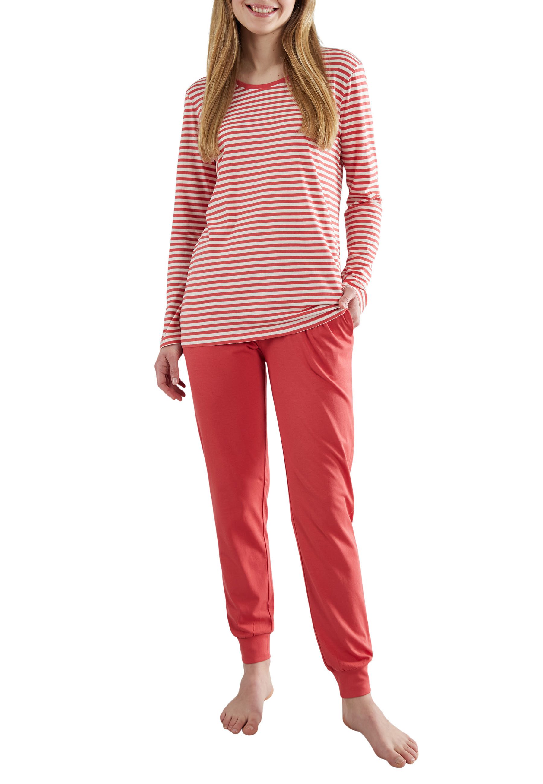 GÖTZBURG Pyjama GÖTZBURG Damen Pyjama rot quergestreift (1 tlg)