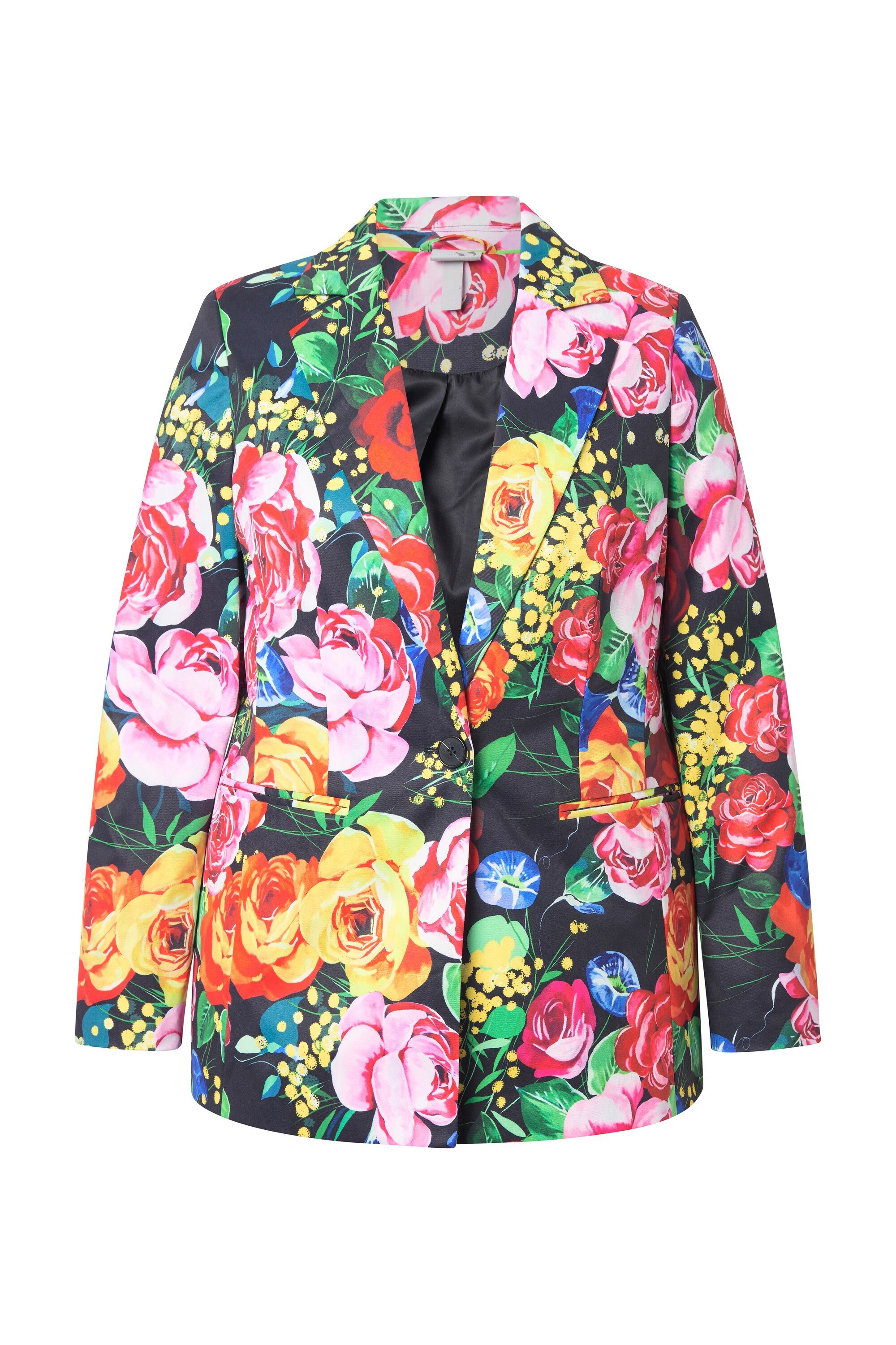 Ulla Popken Blusenblazer Blazer Blütenmuster Reverskragen farbiges Futter