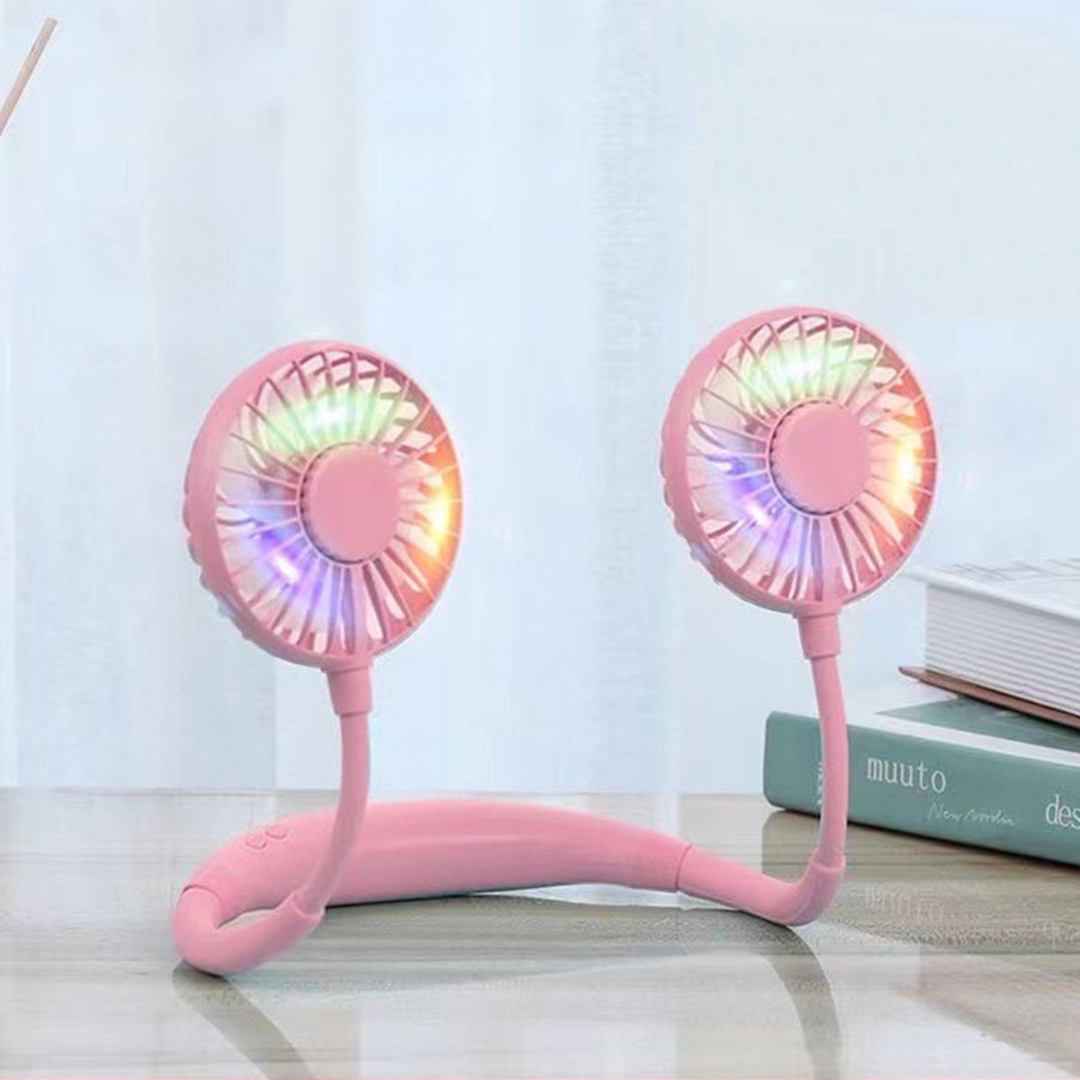 autolock Mini USB-Ventilator Tragbarer Ventilator Mini USB-Ventilator 3 Stufen , 360° Einstellbar Halsventilator mit LED-Licht