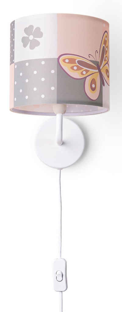 Paco Home Wandleuchte Cosmo 220, ohne Leuchtmittel, Lampe Kinderzimmer Stecker âˆ…18cm Schmetterling Kabel 3m E14