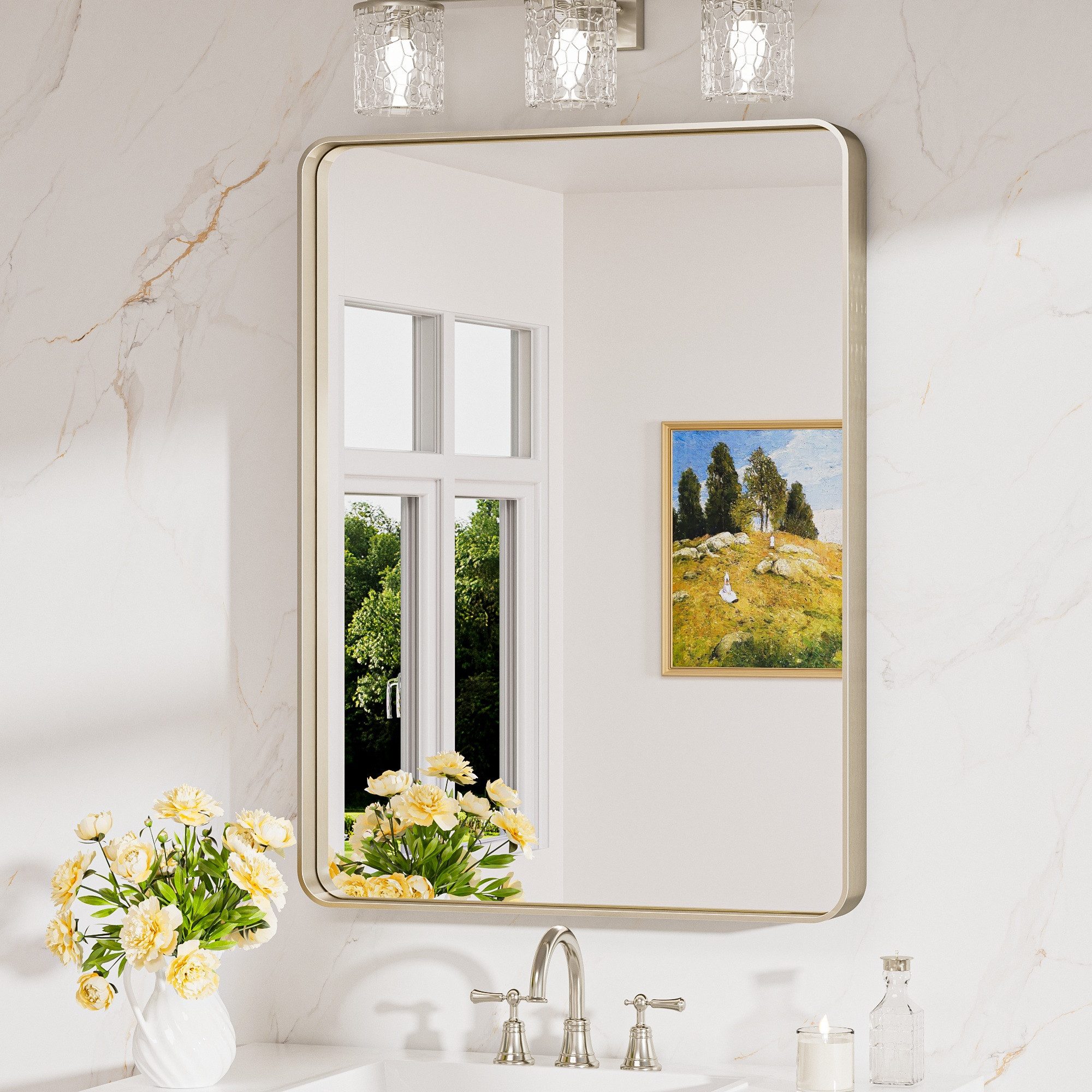 Keonjinn Wandspiegel Badezimmer Spiegel mit Metallrahmen, Gehärtetem Glas Badspiegel (Montage quer & hoch), Rechteckiger Spiegel für Badezimmer, Wohnzimmer, Schlafzimmer