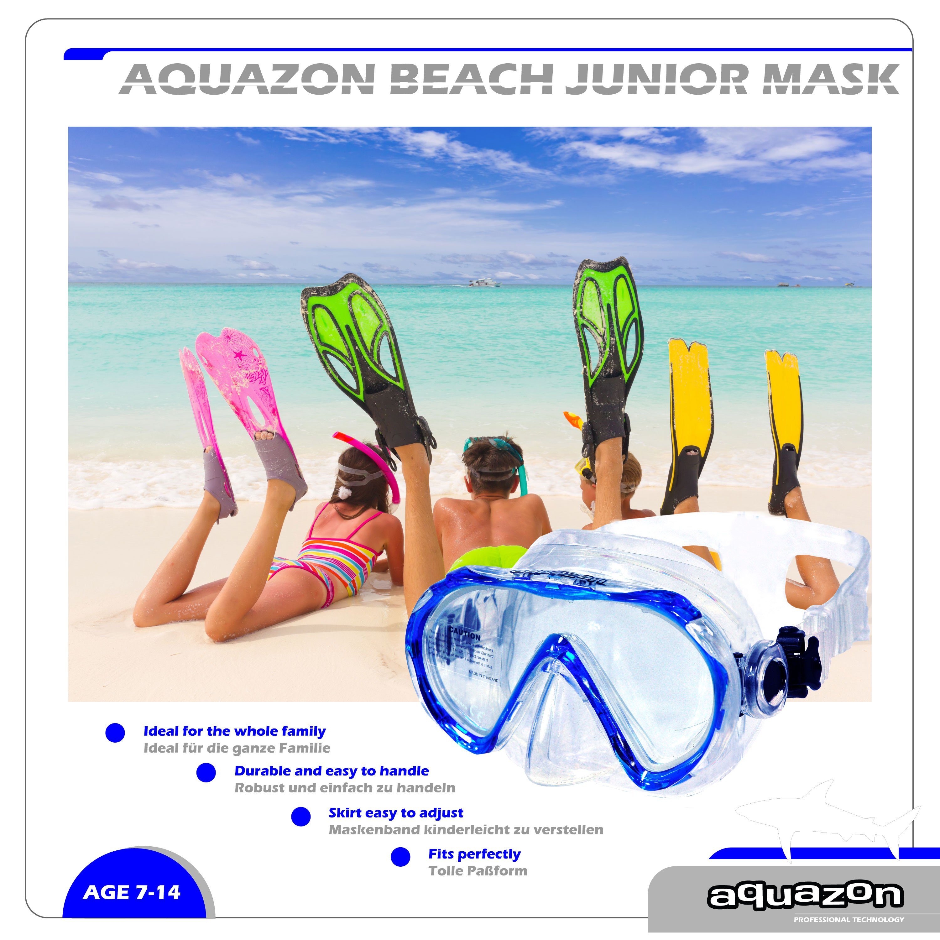 AQUAZON Silikon blau Junior Jahre, Taucherbrille BEACH, für 7-12 Kinder Schnorchelbrille