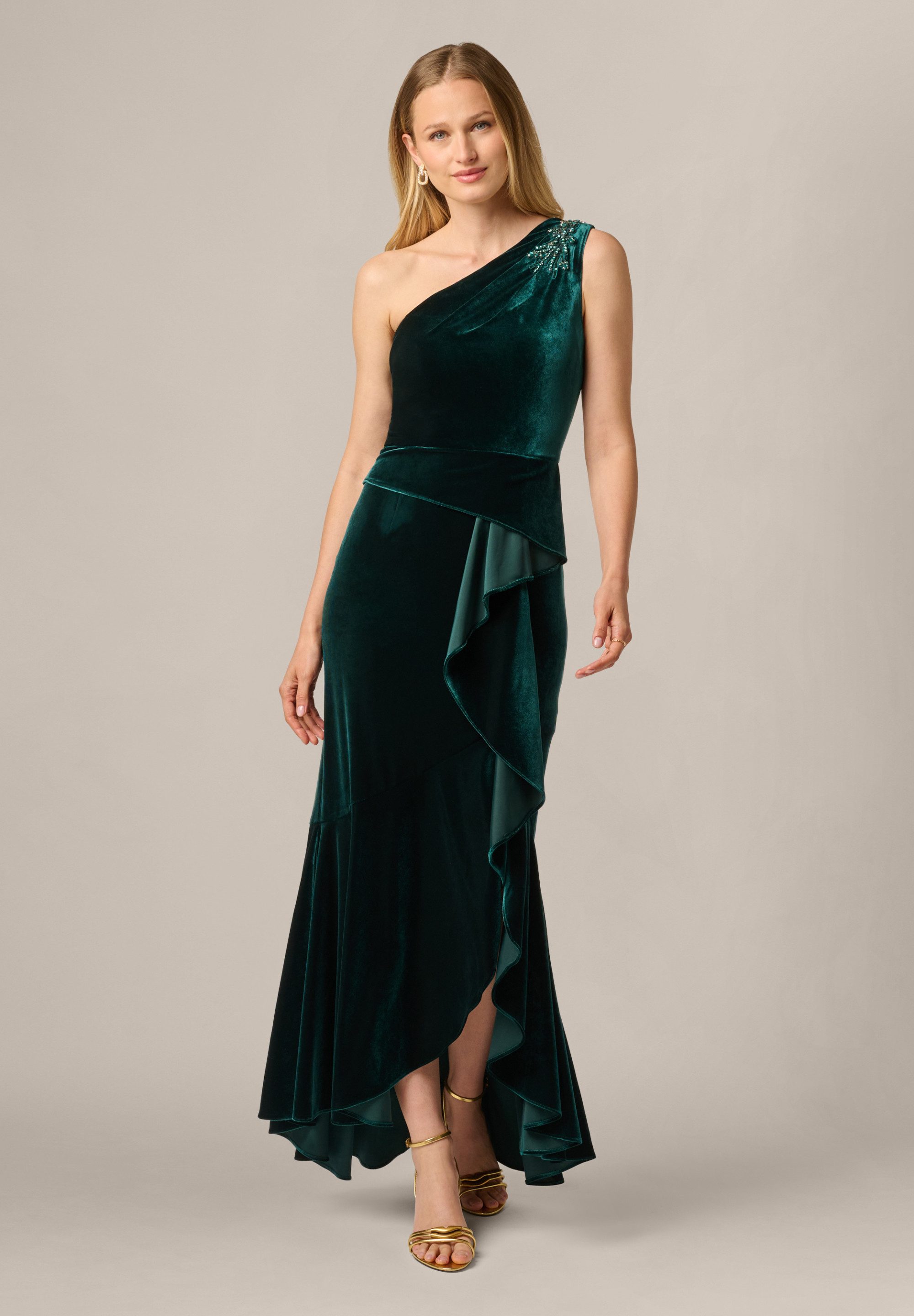 Adrianna Papell Abendkleid One Shoulder Velvet Dres Opulentes Abendkleid aus Samt im Meerjungfrauen-Stil