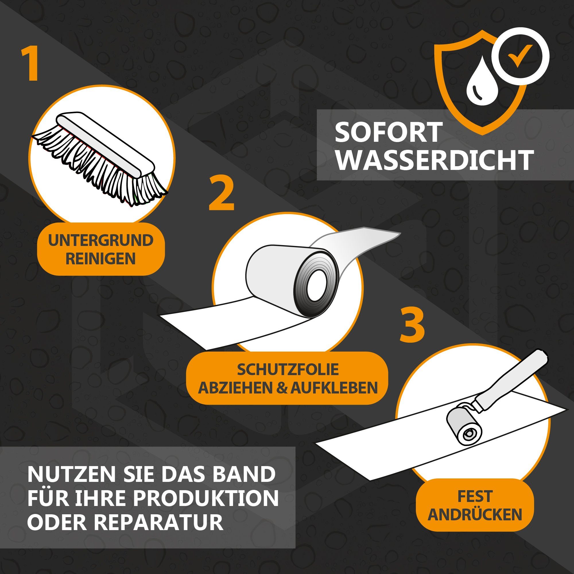 Hanse Syntec Systems Dichtungsband HSS Doppelseitiges Dichtband (2,5cm x 5m) grau, wasserdicht, Rolle 5m und 1,5mm Stärke