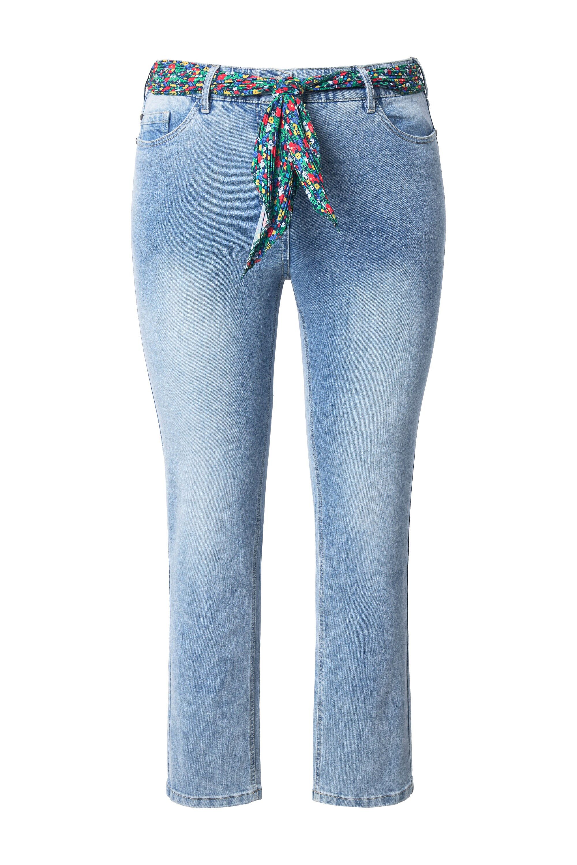 Ulla Popken Regular-fit-Jeans Jeans Sarah Tuchgürtel verkürzt schmales Bein