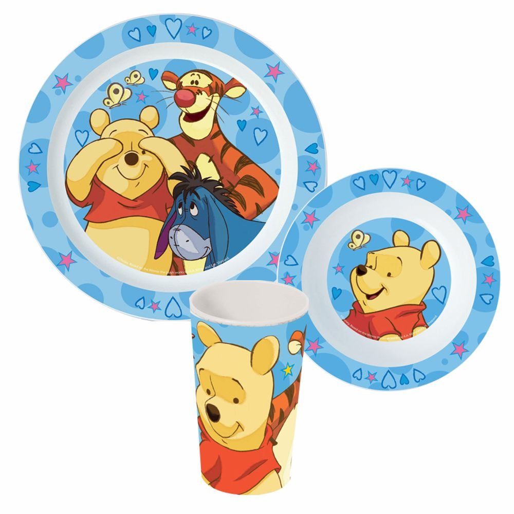 Disney Winnie Puuh Becher, Pooh Winnie Puuh Geschirr-Frühstück-Set Kindergeschirr-Set Teller Kunststoff Schüssel