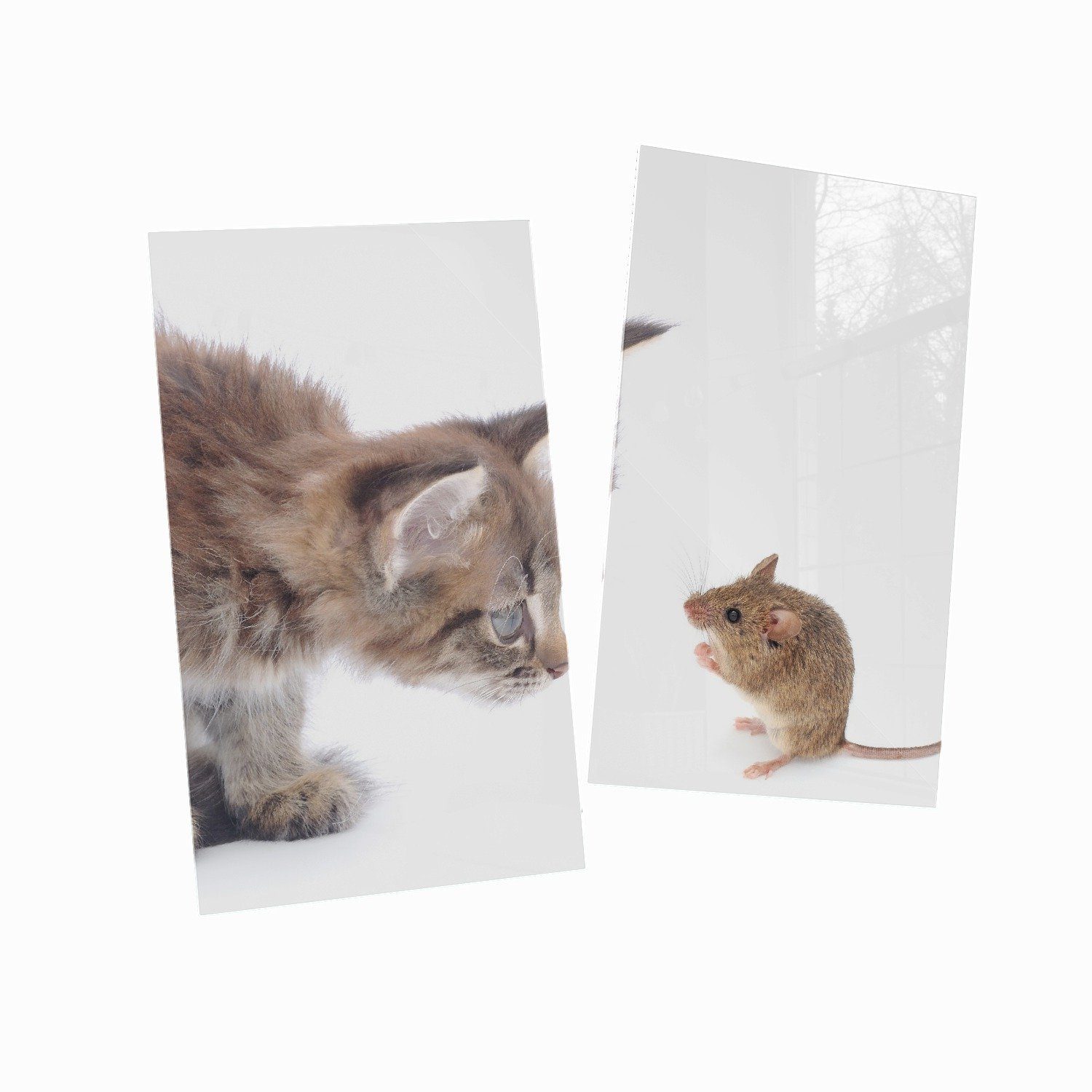 5mm Hintergrund, Herd-Abdeckplatte ESG-Sicherheitsglas, verschiedene und beim tlg., - Wallario Spielen Katze Größen Maus (Glasplatte, weißer 2 Noppen), inkl.