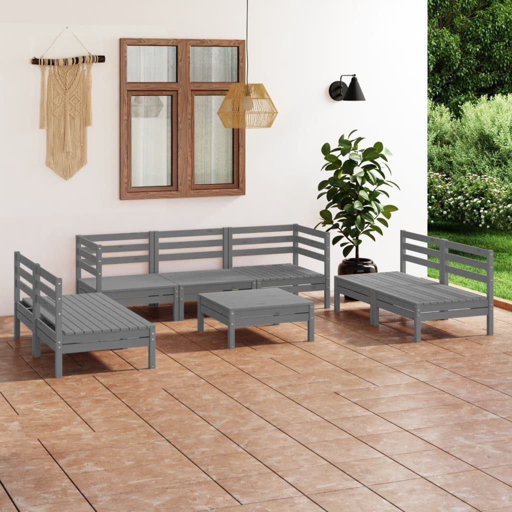 vidaXL GartenloungeSet »8tlg. GartenLoungeSet Grau Massivholz