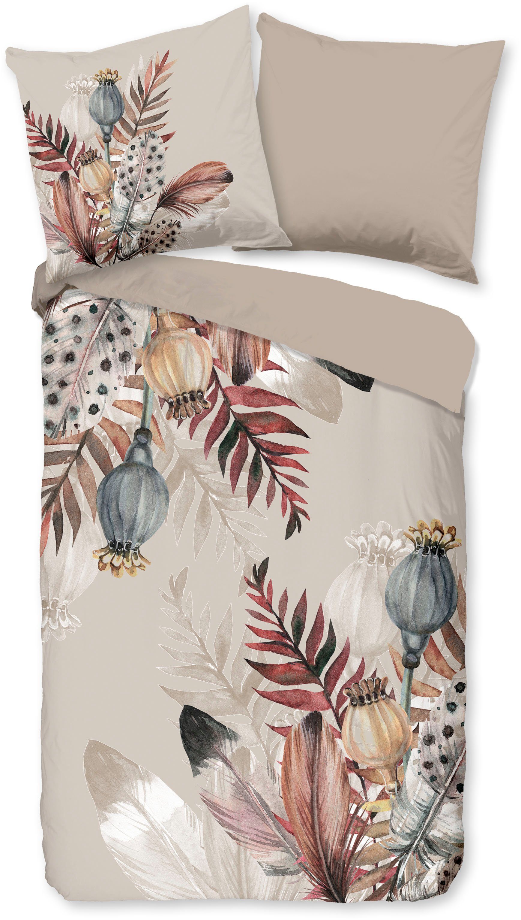 PURE luxury collection Wendebettwäsche Famm, Microfaser, 2 teilig, Mikrofaser, 135x200, Pflegeleicht, Reißverschluss, Wendeoptik, Taupe – Bild 2 von 5
