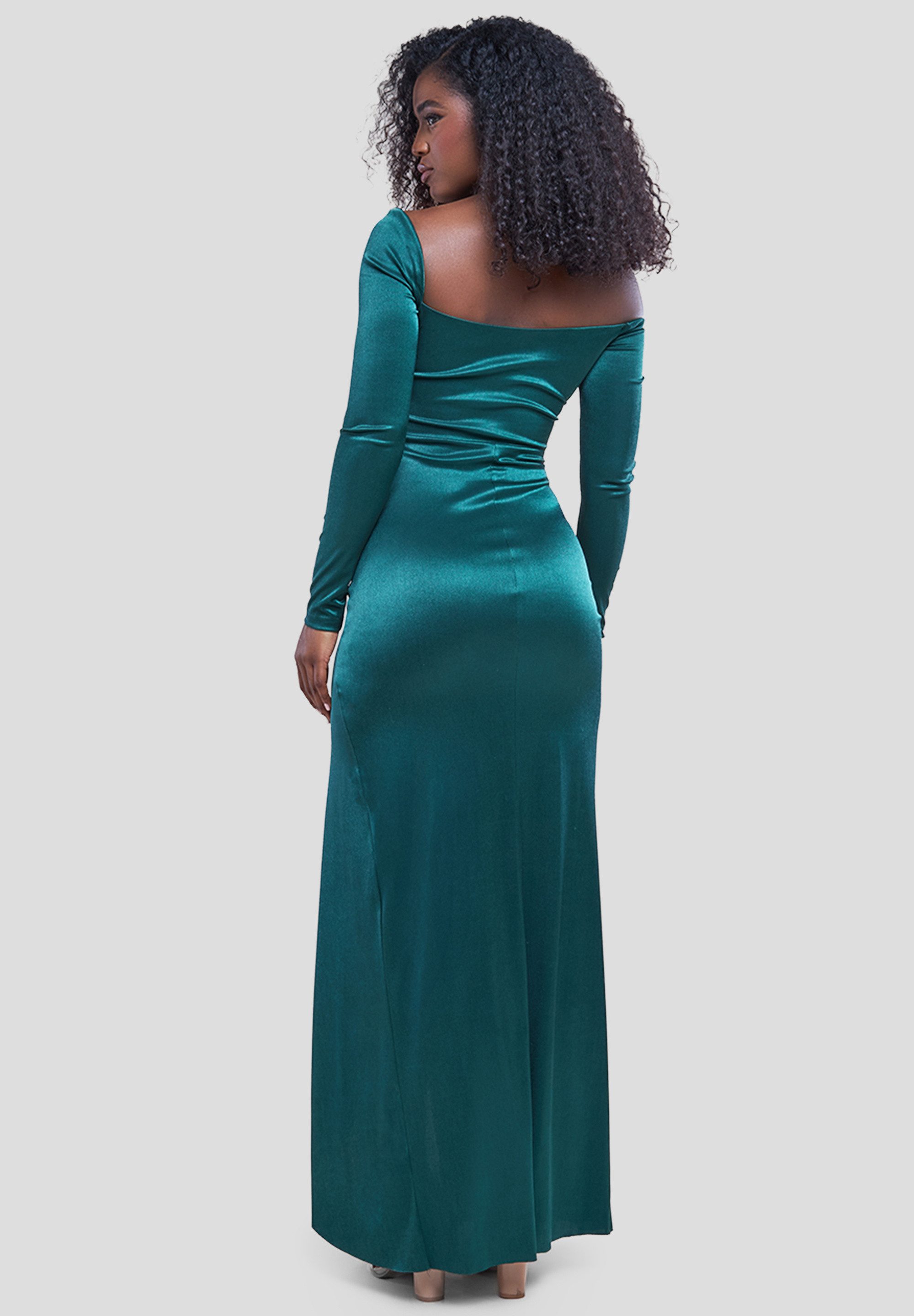 Goddiva Maxikleid Slinky Satin One Shoulder Split Maxi Dress langes Kleid