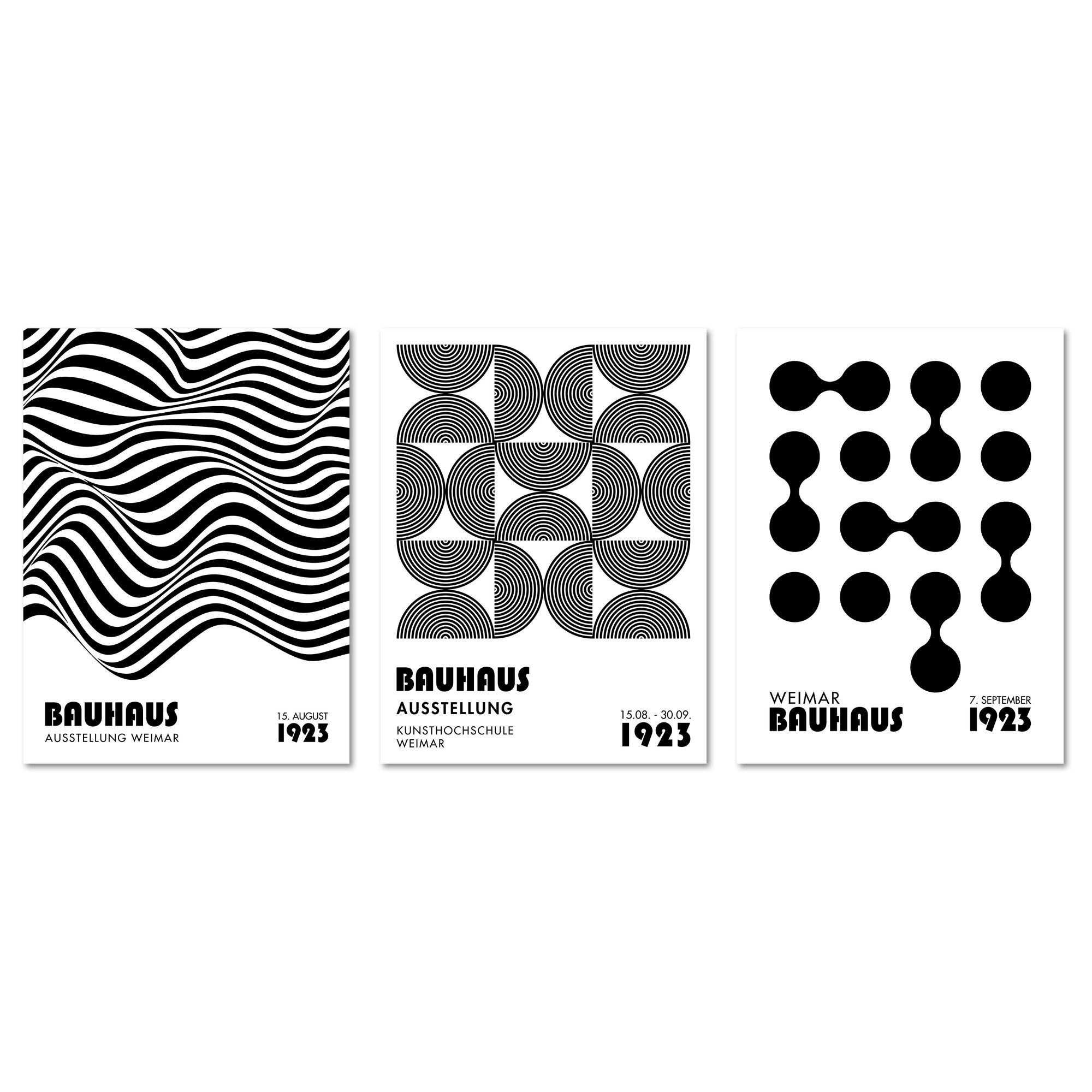 ARTFAVES Bilder-Collage Poster Set - Bauhaus Geometrie 1 - 3 Deko Wandbilder Formen, schwarz-w, (Wandbilder modern, 3 St)