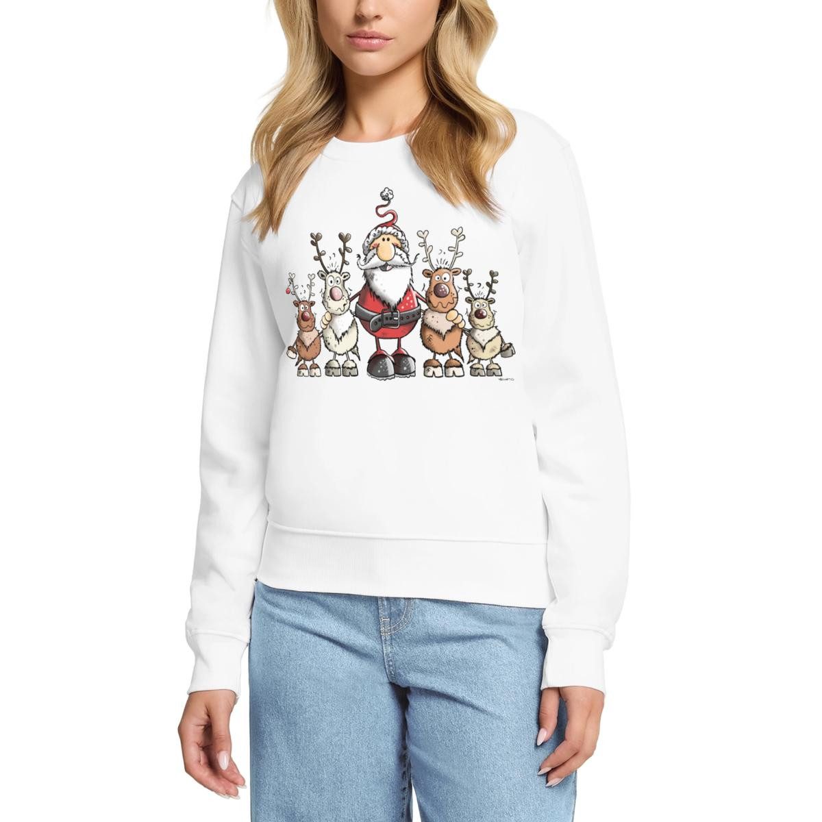 Sweatshirt Weihnachten Weihnachtsmann Mit Rentieren Damen Premium Pullover