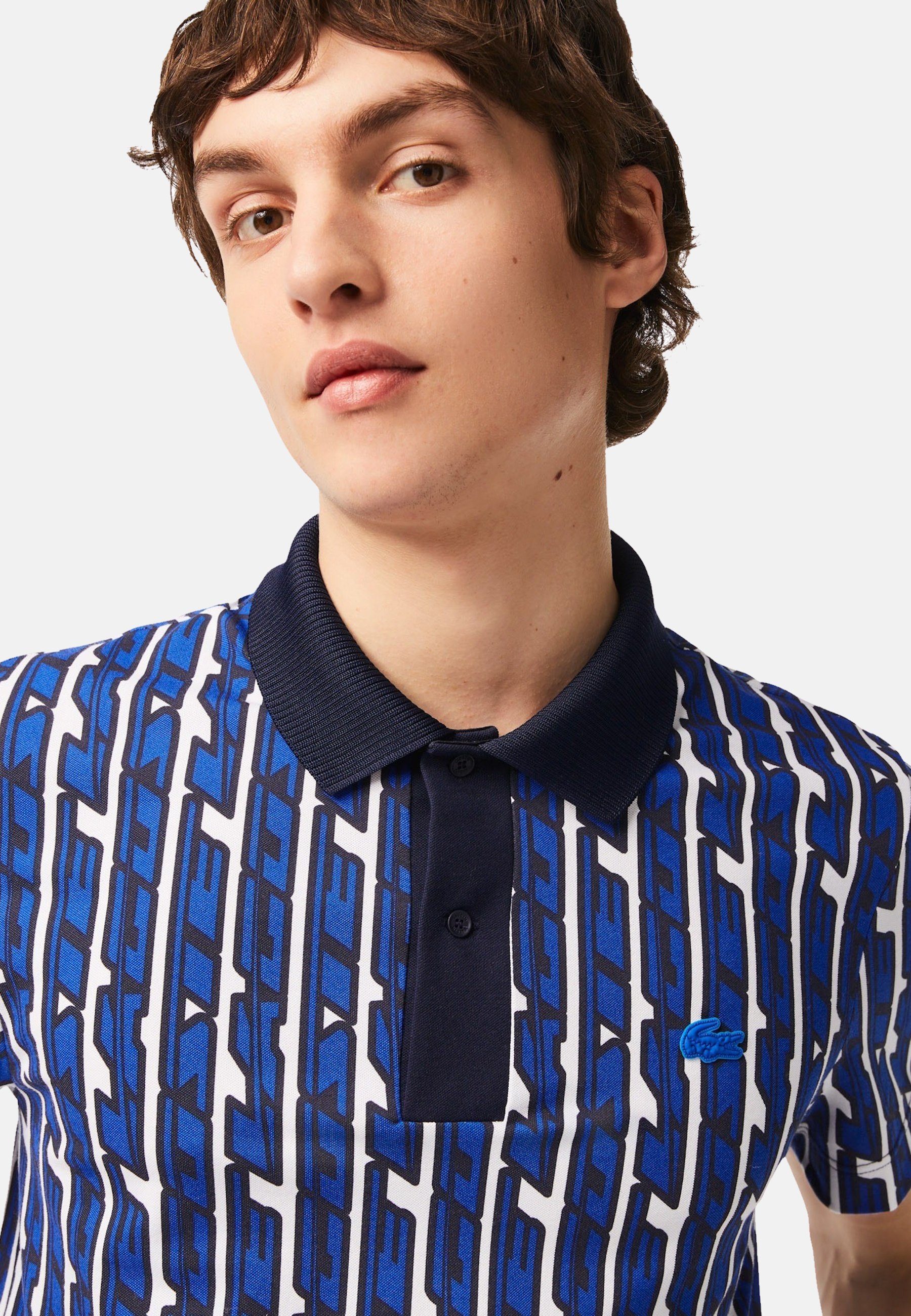 Piqué-Strickgewebe blau Lacoste Poloshirt (1-tlg) aus Kurzarmshirt Polo Poloshirt