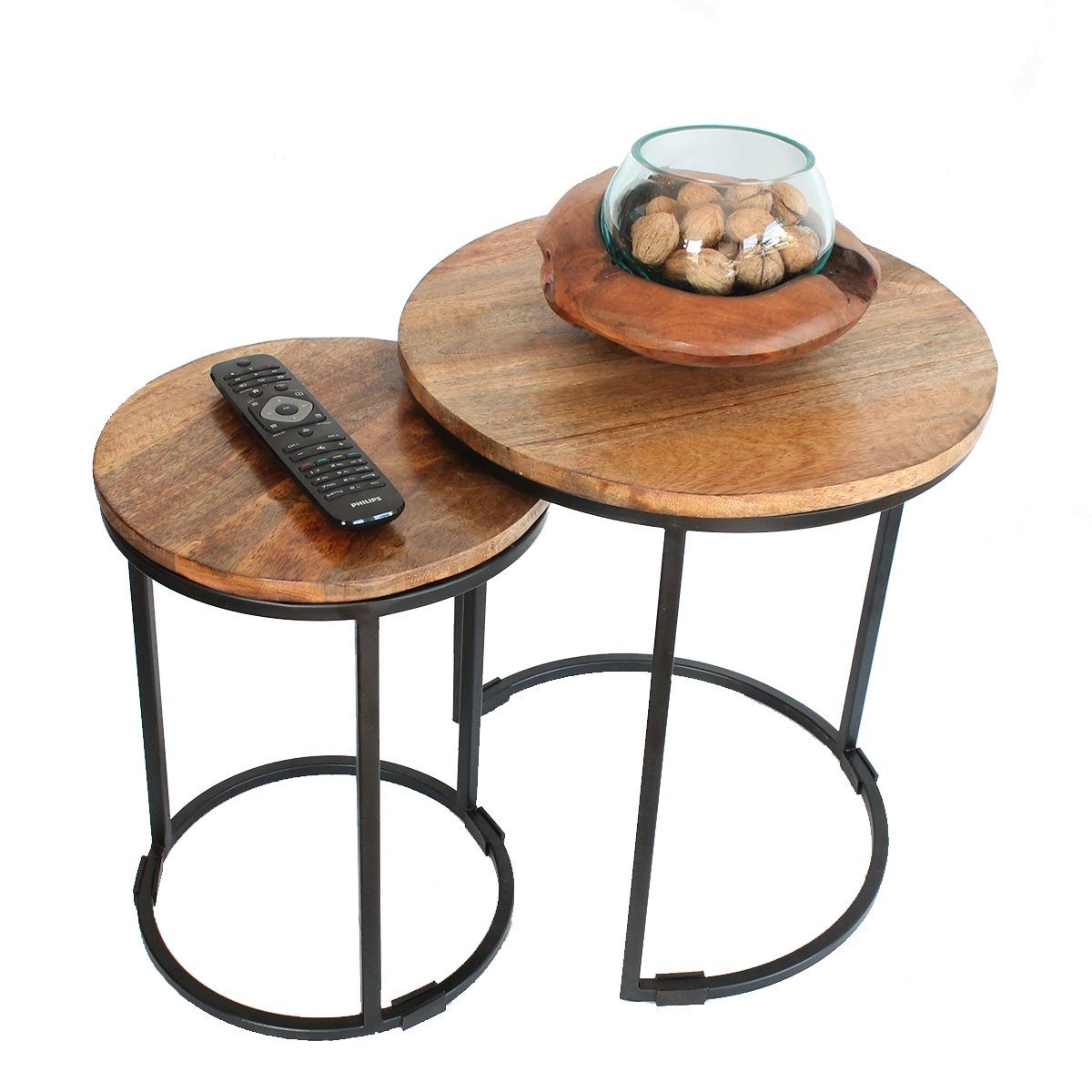 colourliving Beistelltisch Beistelltische 2er Set Blumentische Pflanzentische Metall Holzplatte (2-St), platzsparend zu Verstauen, dekorativ, vielseitig einsetzbar