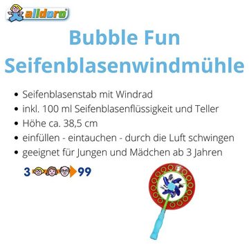alldoro Seifenblasenstab 63060, blaue Seifenblasen Windmühle, mit 100 ml Lauge