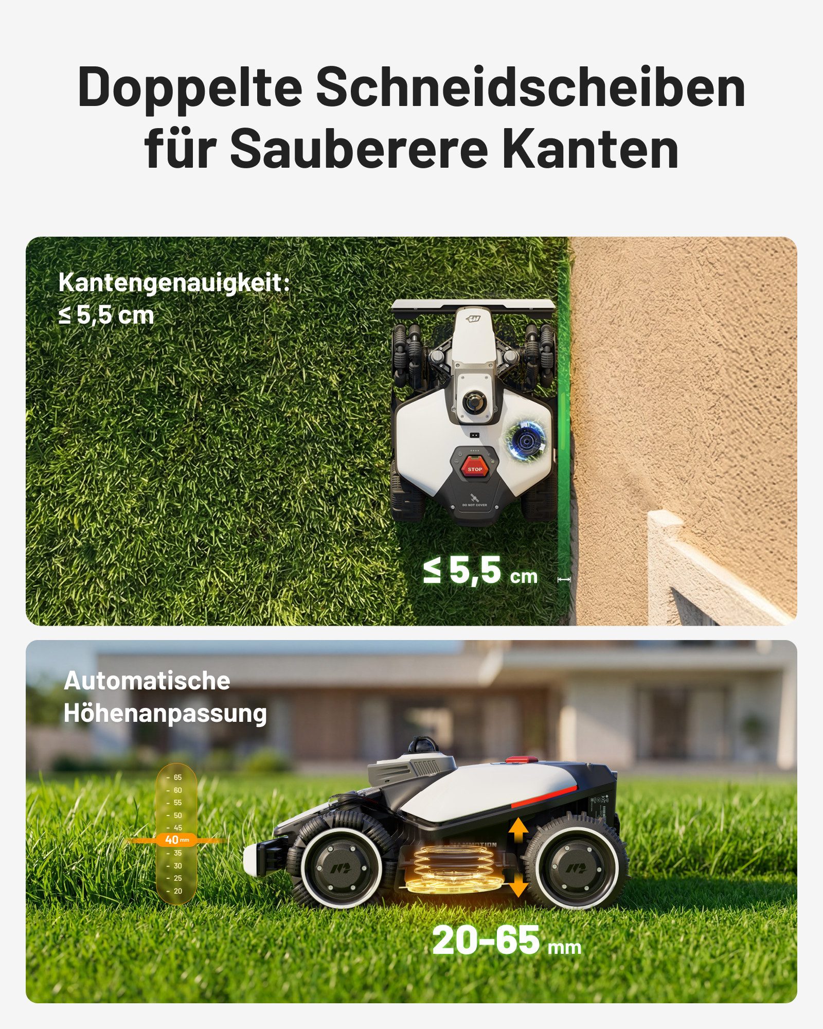 Mammotion Rasenmähroboter LUBA Mini 2 AWD Mähroboter ohne Begrenzungsdraht, bis 1500 m² Rasenfläche, (mit Waschständer, 360° LiDAR + KI-Vision), Randmähen, Drop – Bild 5 von 5