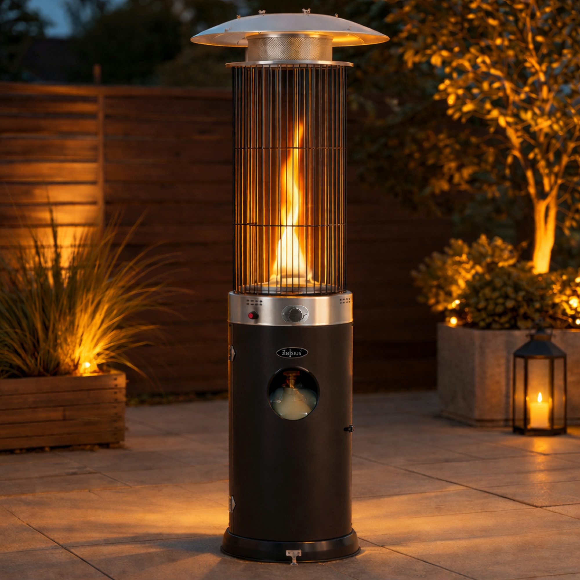 Zelsius Heizstrahler Heizstrahler mit Glasröhre Davos Grau, Ø 57 x (H) 174 cm, 15 kW, Gasflasche kann im Inneren sauber und unsichtbar verstaut werden – Bild 2 von 5