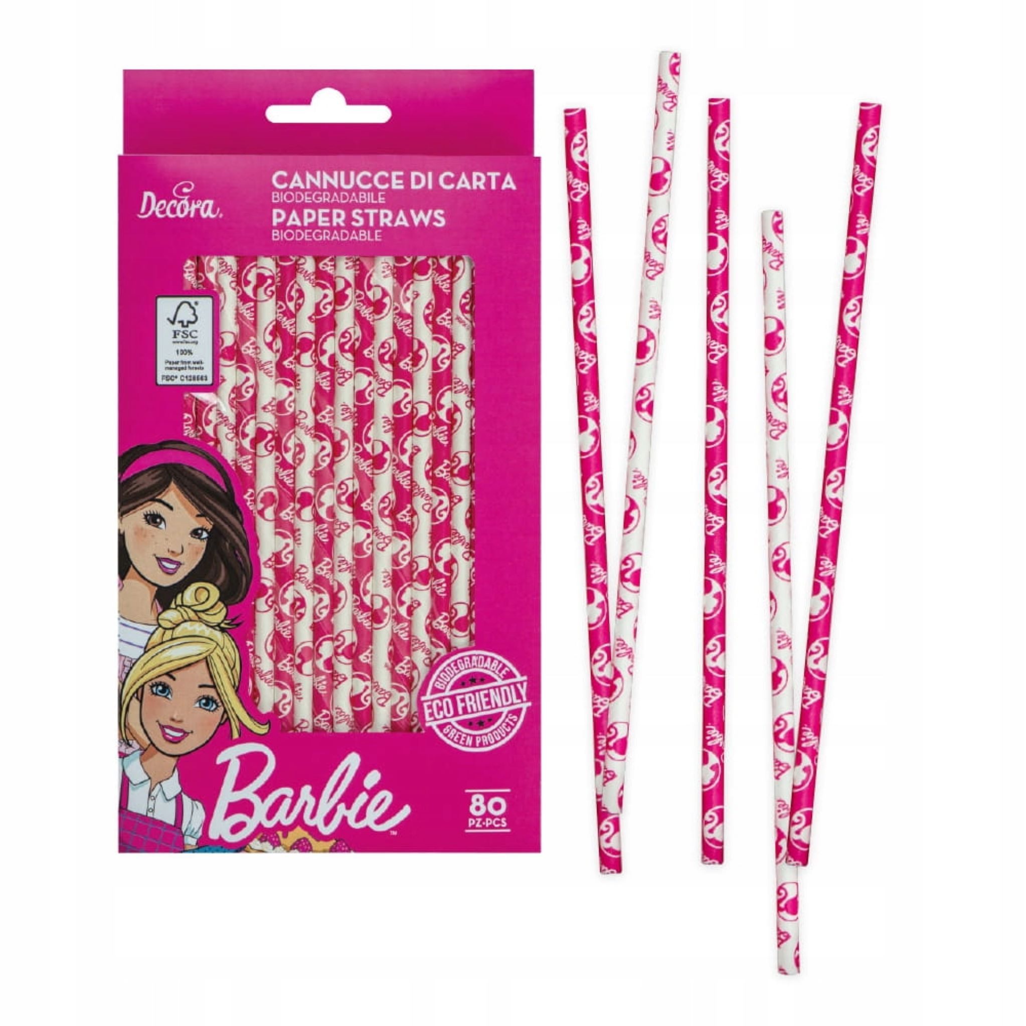 Decora Trinkhalme Papierstrohhalme mit Barbie-Motiv, ideal für Geburtstage