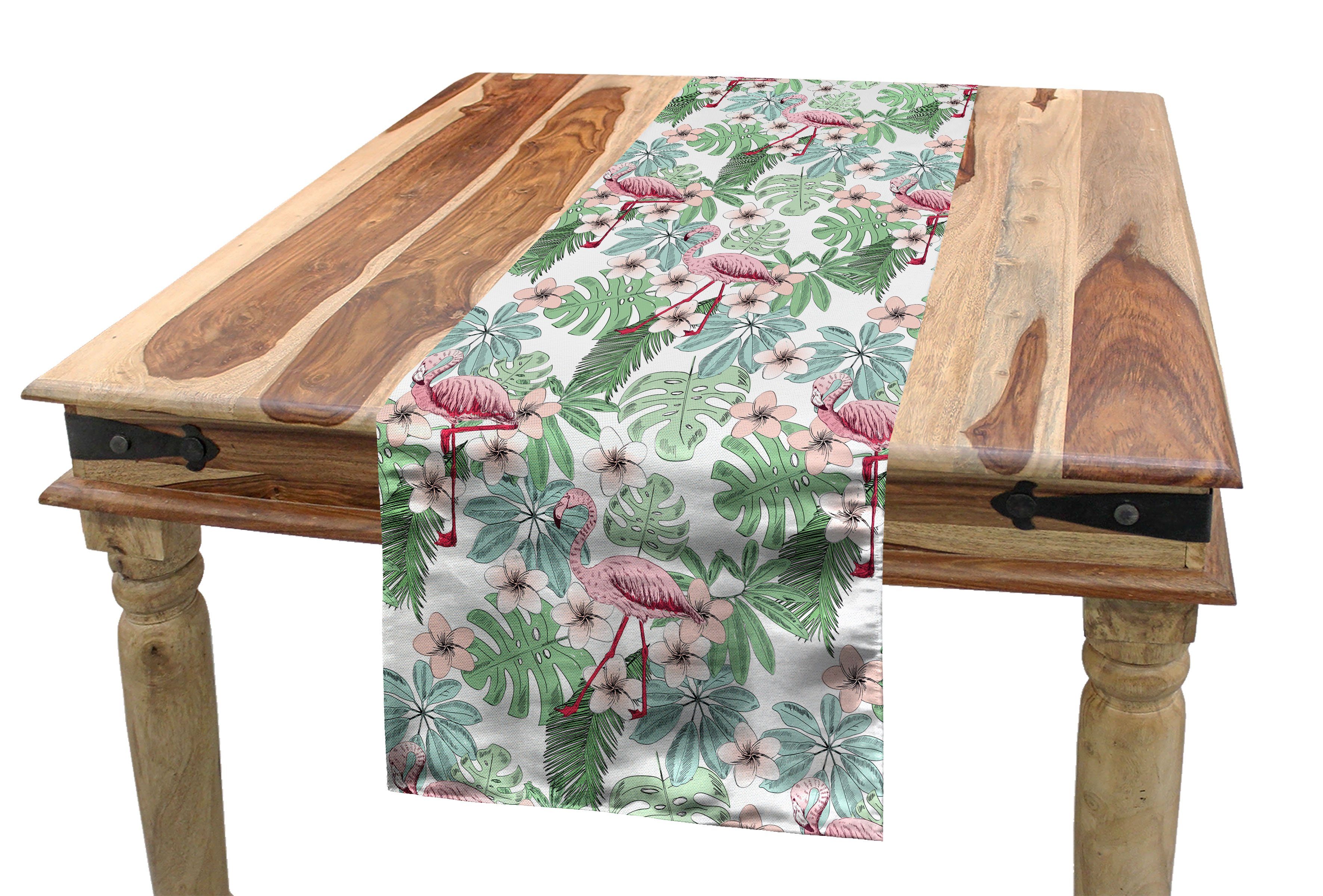 Abakuhaus Tischläufer Esszimmer Küche Rechteckiger Insel Dekorativer Hawaiisch Tischläufer, Flamingos Blätter