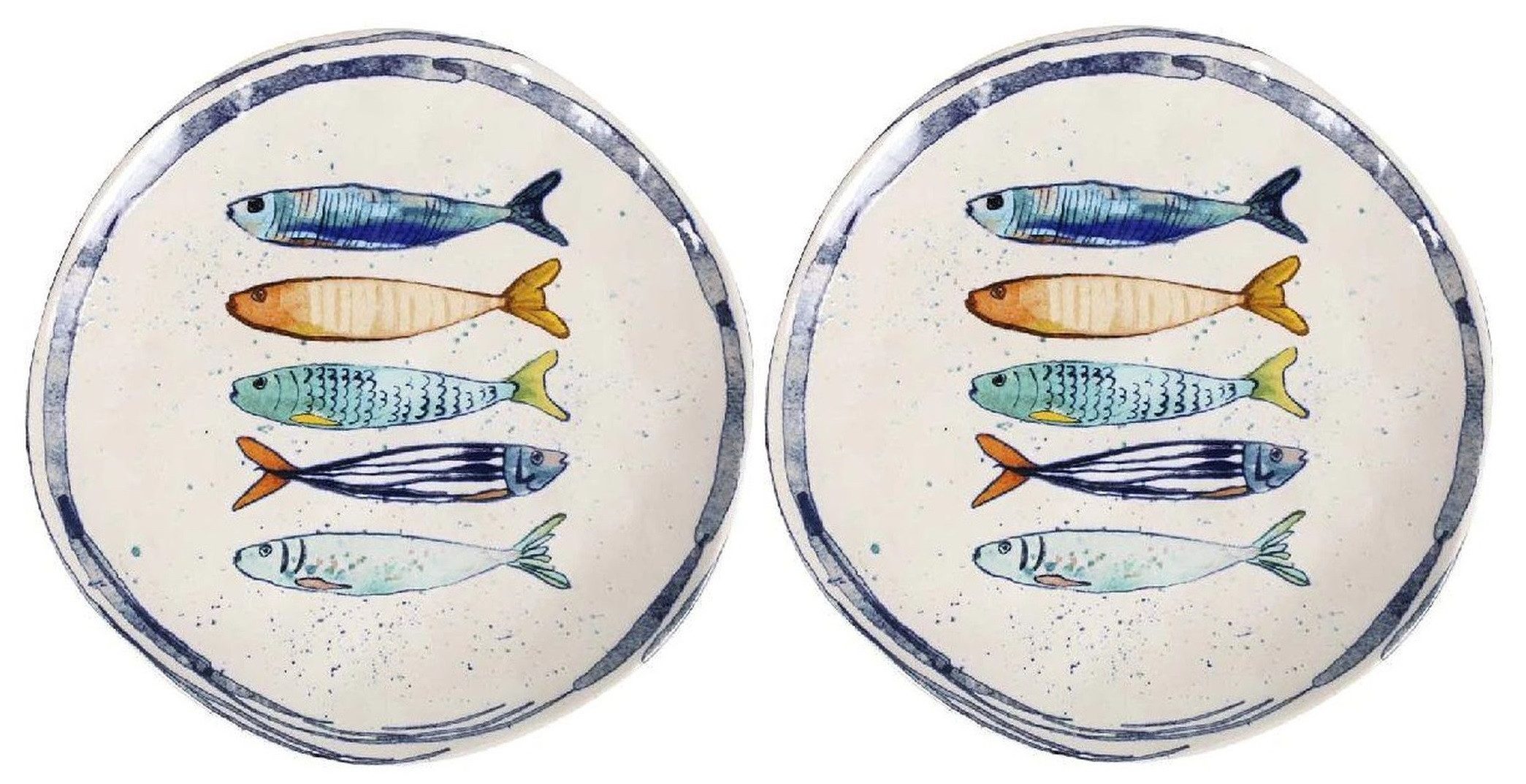 WestCraft Speiseteller Teller, mediterran mit Sardinen-Motiv, Maritime Speiseteller 26 cm, (2 St), 2er Set, hochwertig und robust - langlebig und vielseitig einsetzbar