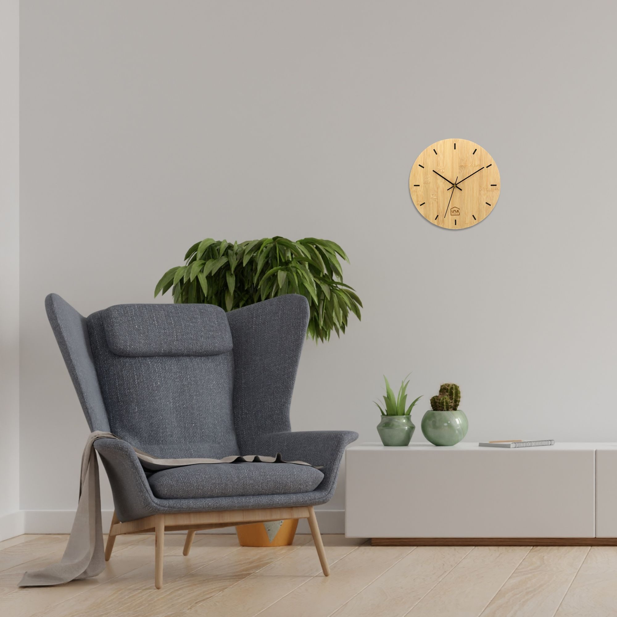 UNUS HOME Wanduhr Wand-Uhr (ohne Tickgeräusche, Bambus-Holz, leise modern analog batteriebetrieben) – Bild 3 von 5