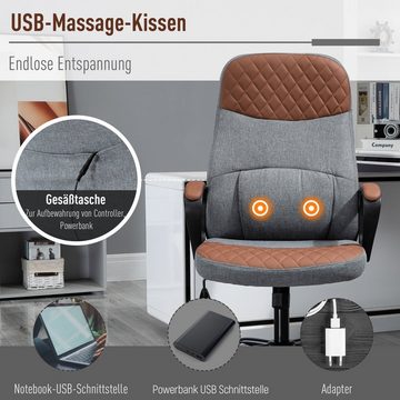 Vinsetto Schreibtischstuhl Massagestuhl (Massagesessel, 1 St), Drehstuhl Gamingstuhl Massagebürostuhl PU-Leder Grau+Braun